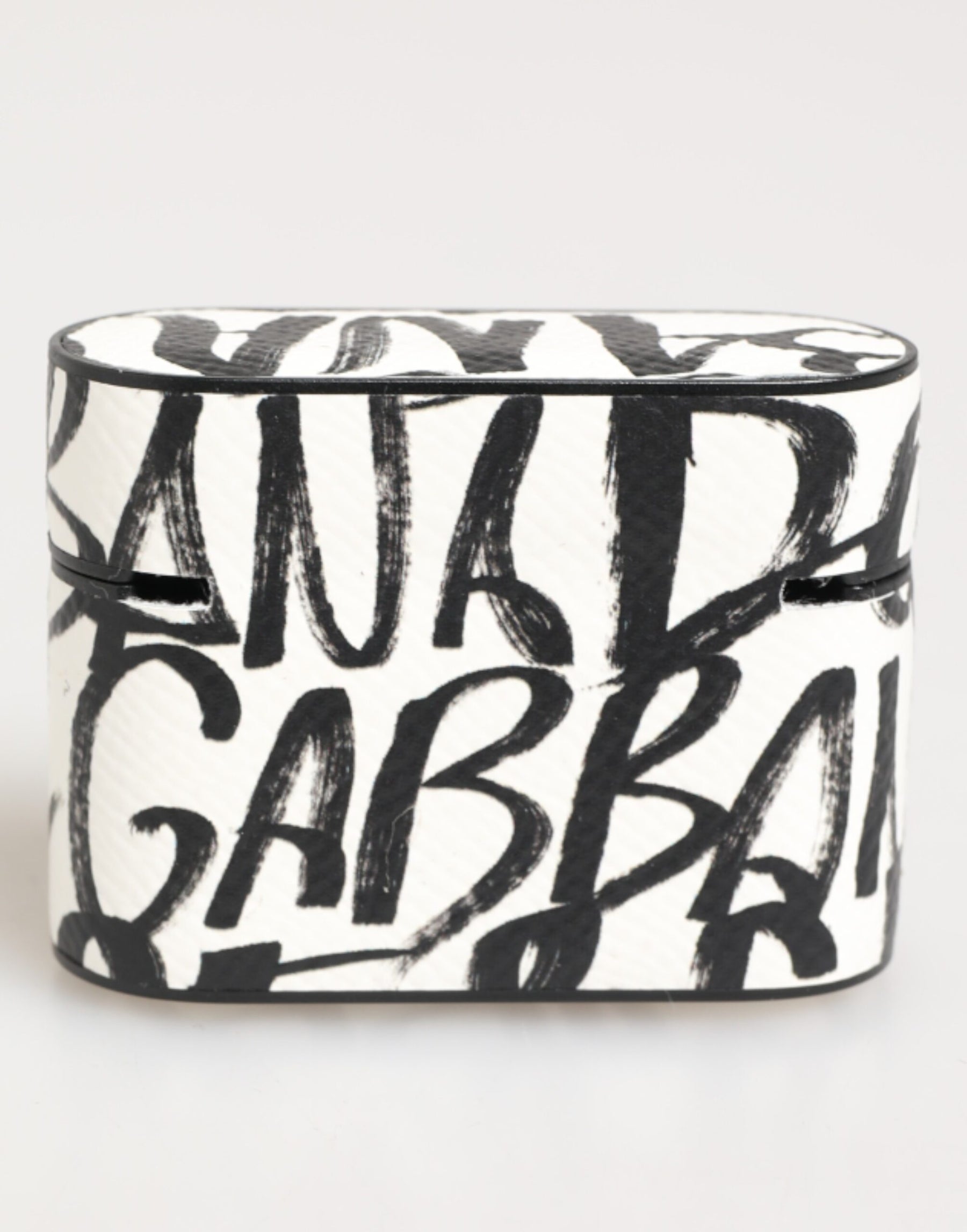 Dolce & Gabbana Black White Leather Monogram Print Logo Holder Airpods Case | Regal Royce