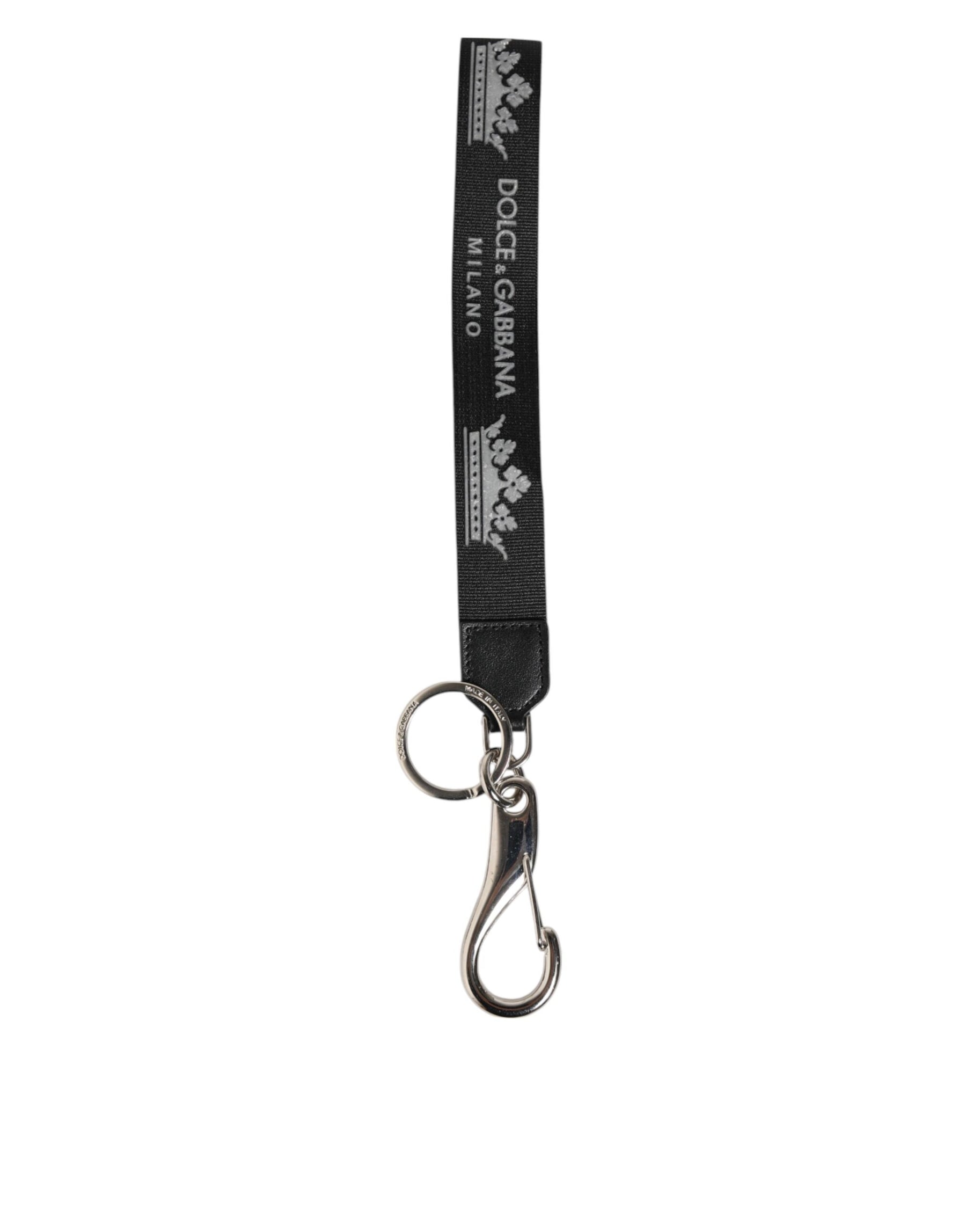 Dolce & Gabbana Black Silver Nylon DG Crown Men's Holder Keychain Keyring | Regal Royce