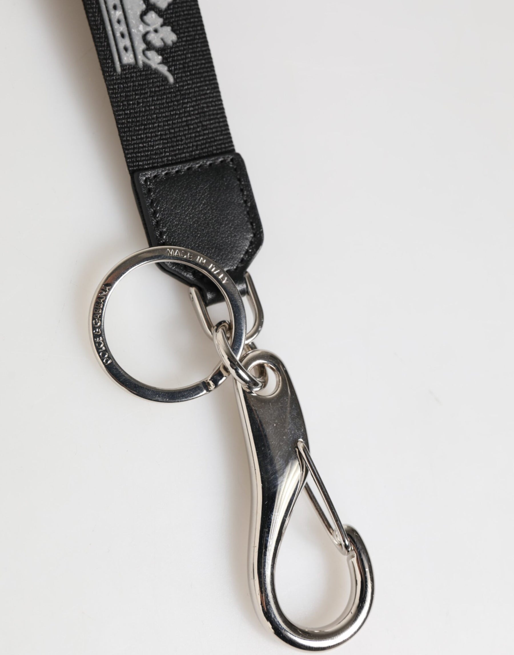 Dolce & Gabbana Black Silver Nylon DG Crown Men's Holder Keychain Keyring | Regal Royce