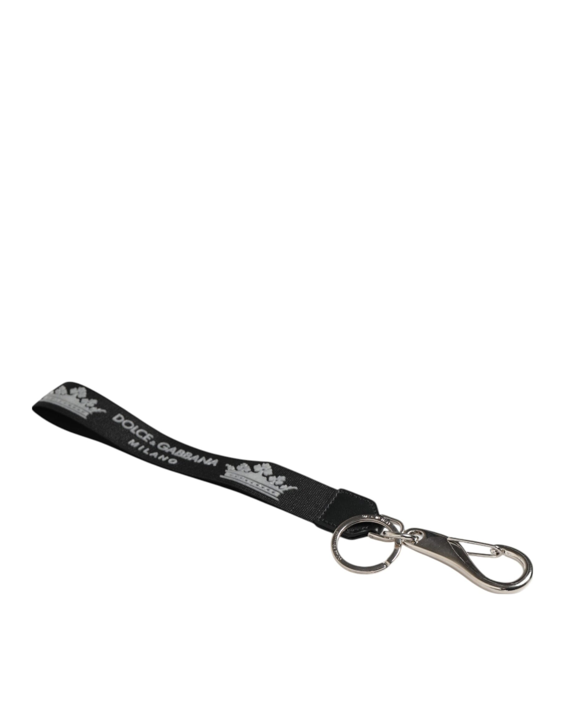 Dolce & Gabbana Black Silver Nylon DG Crown Men's Holder Keychain Keyring | Regal Royce