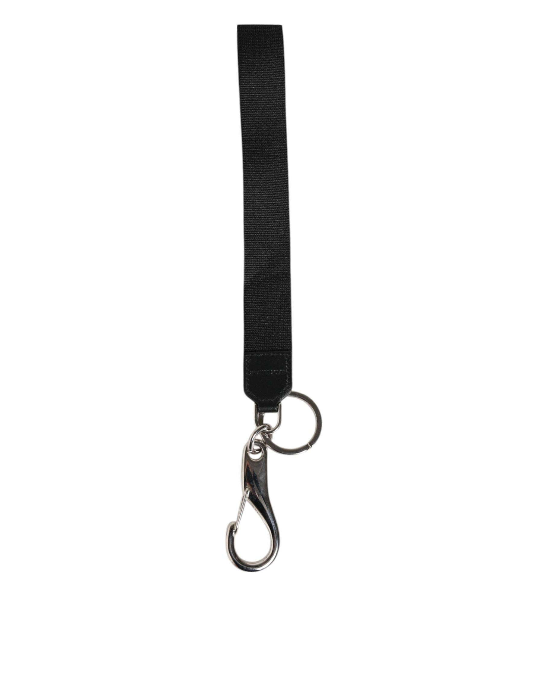 Dolce & Gabbana Black Silver Nylon DG Crown Men's Holder Keychain Keyring | Regal Royce