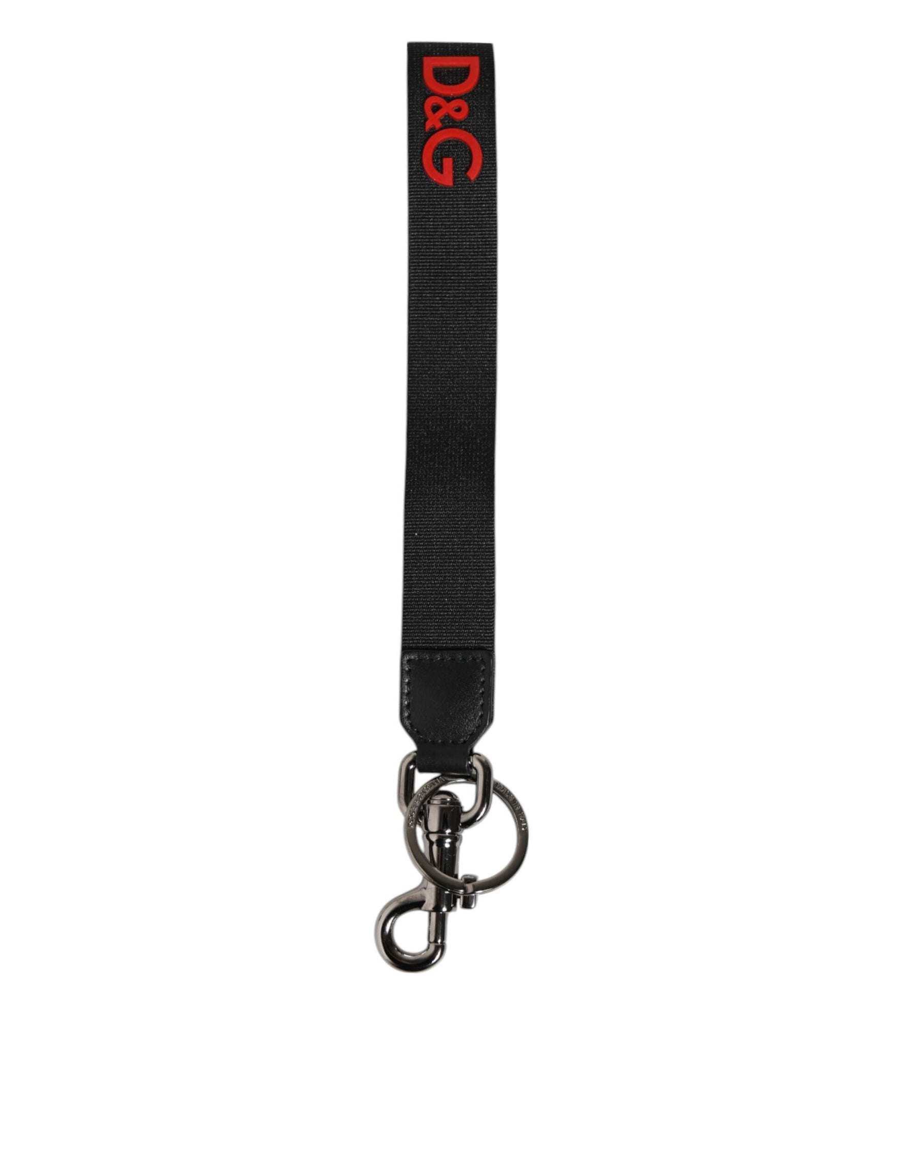 Dolce & Gabbana Black Red Logo Polyester Brass Holder Keychain Keyring | Regal Royce