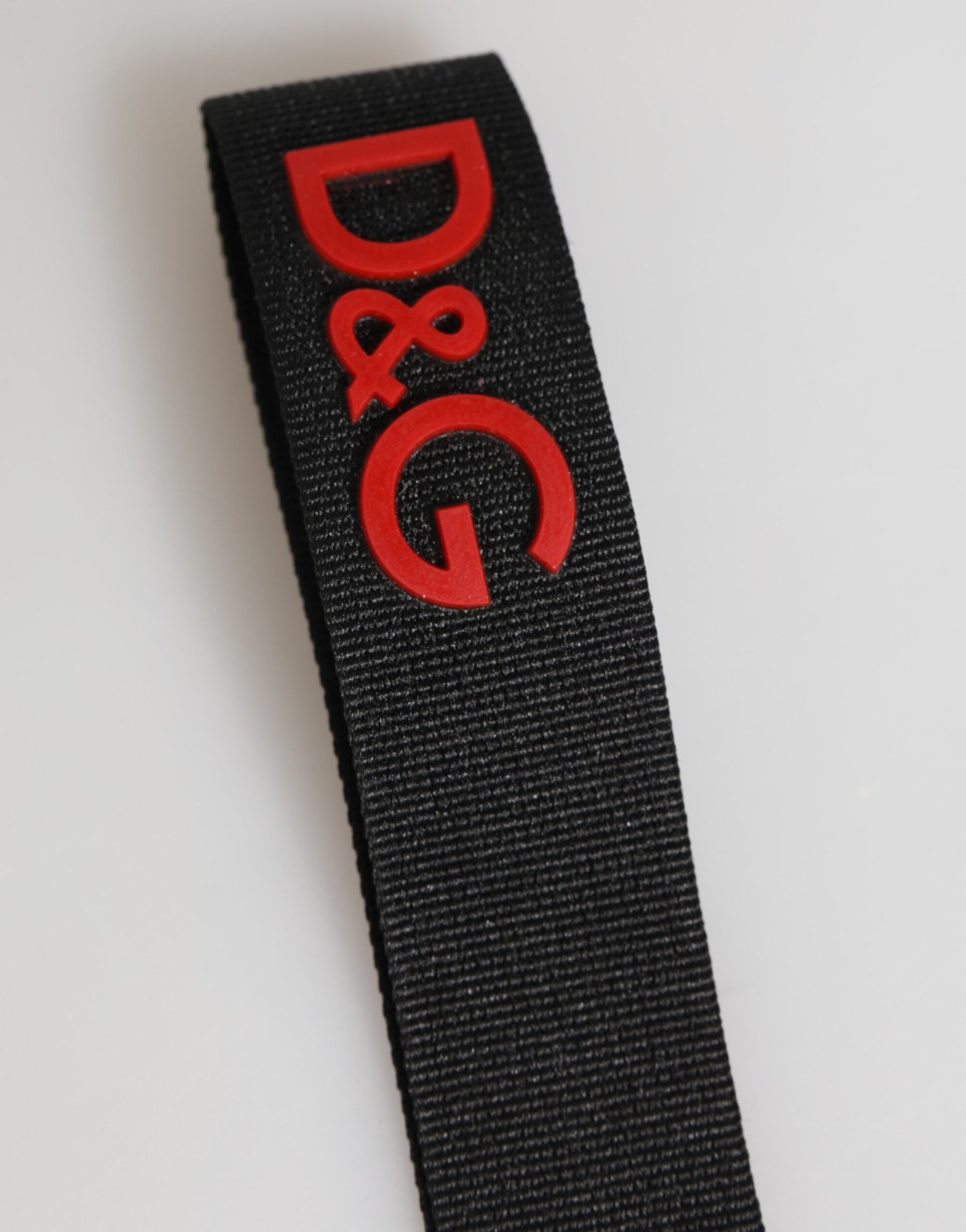 Dolce & Gabbana Black Red Logo Polyester Brass Holder Keychain Keyring | Regal Royce