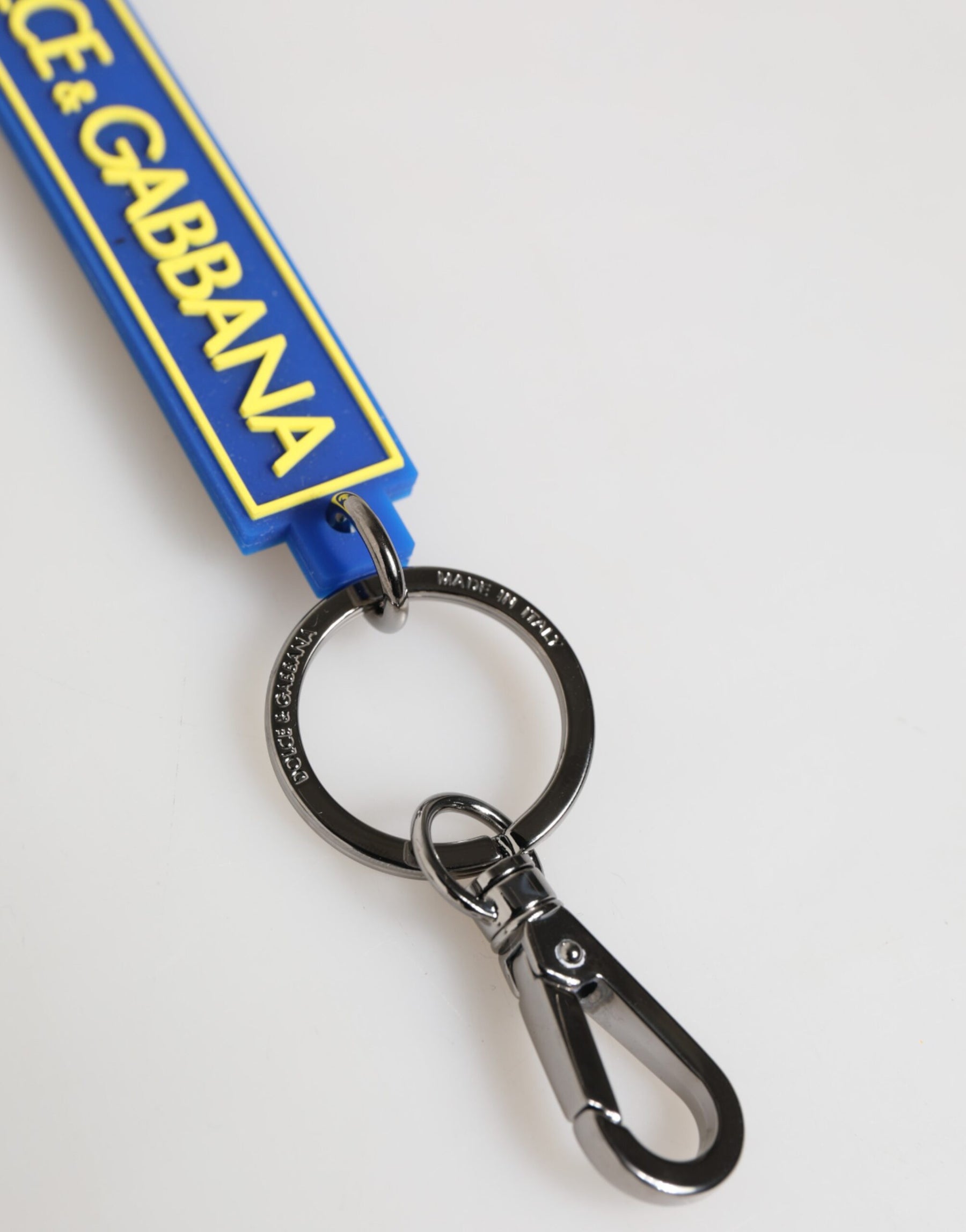 Dolce & Gabbana Blue Yellow DG Rubber Logo Silver Men's Holder Keyring | Regal Royce