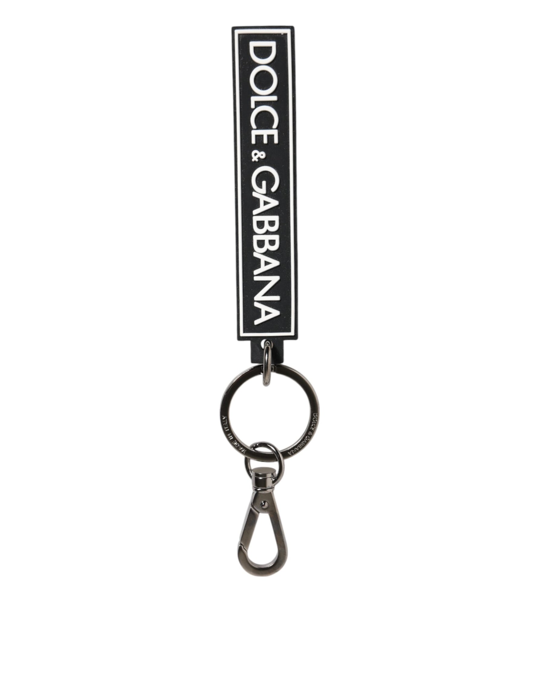 Dolce & Gabbana Black White DG Rubber Logo Silver Men's Holder Keyring | Regal Royce