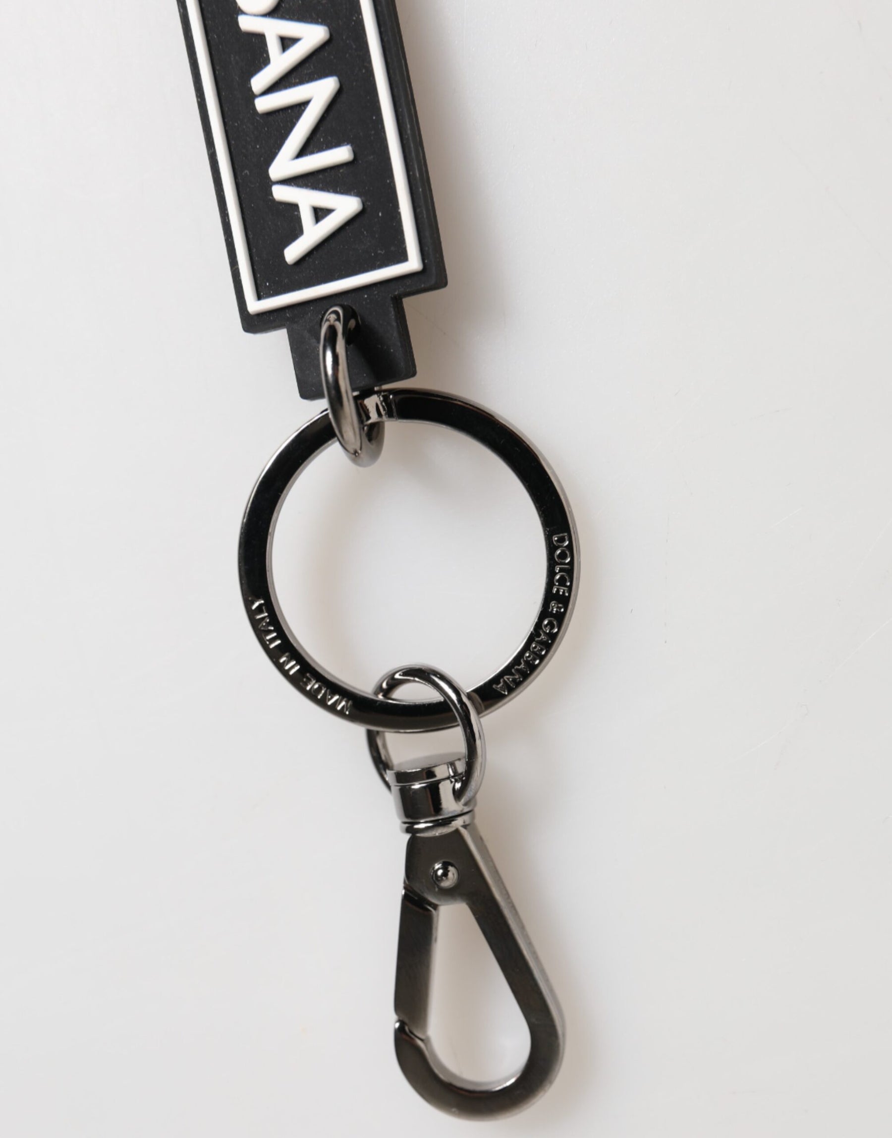 Dolce & Gabbana Black White DG Rubber Logo Silver Men's Holder Keyring | Regal Royce