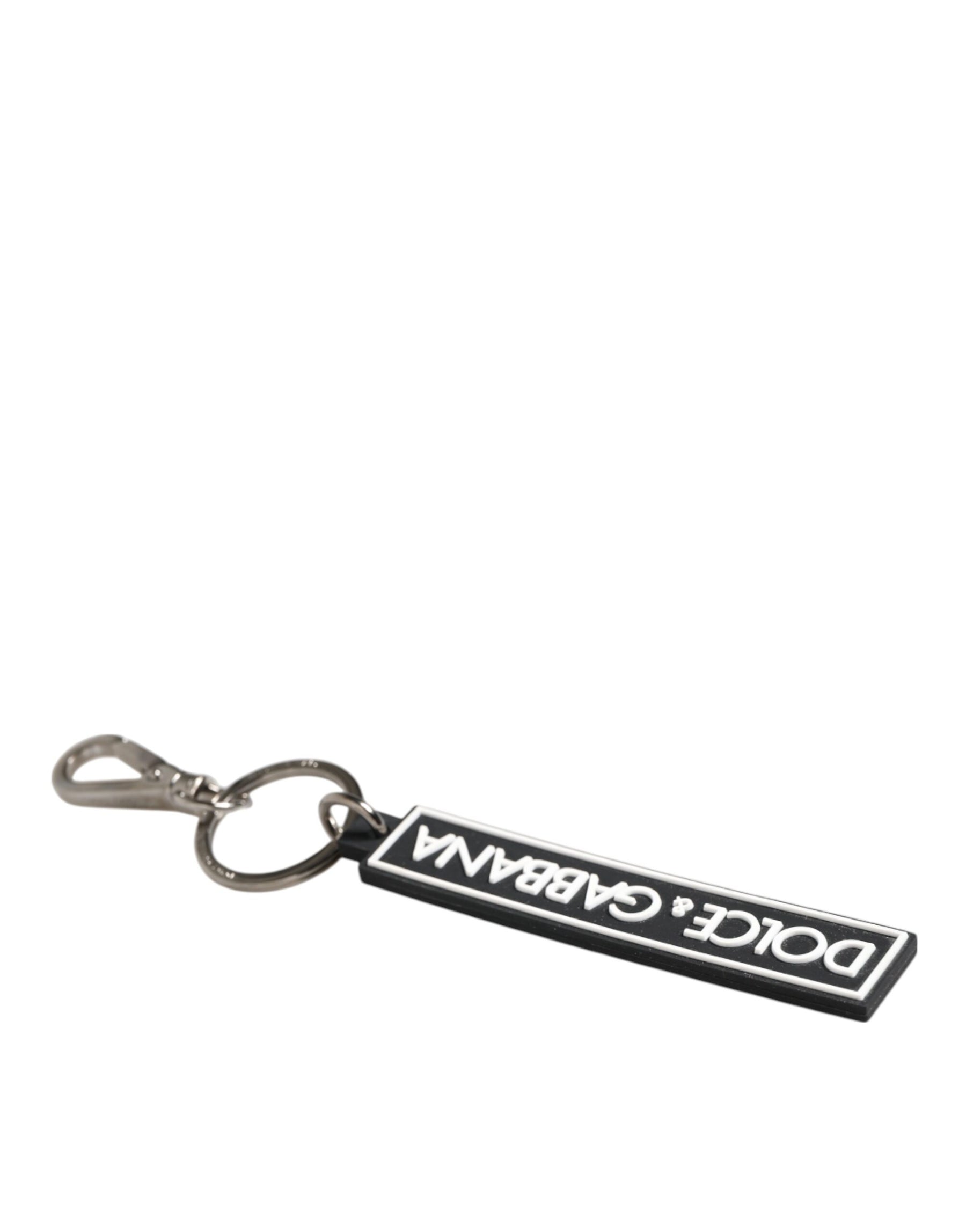 Dolce & Gabbana Black White DG Rubber Logo Silver Men's Holder Keyring | Regal Royce