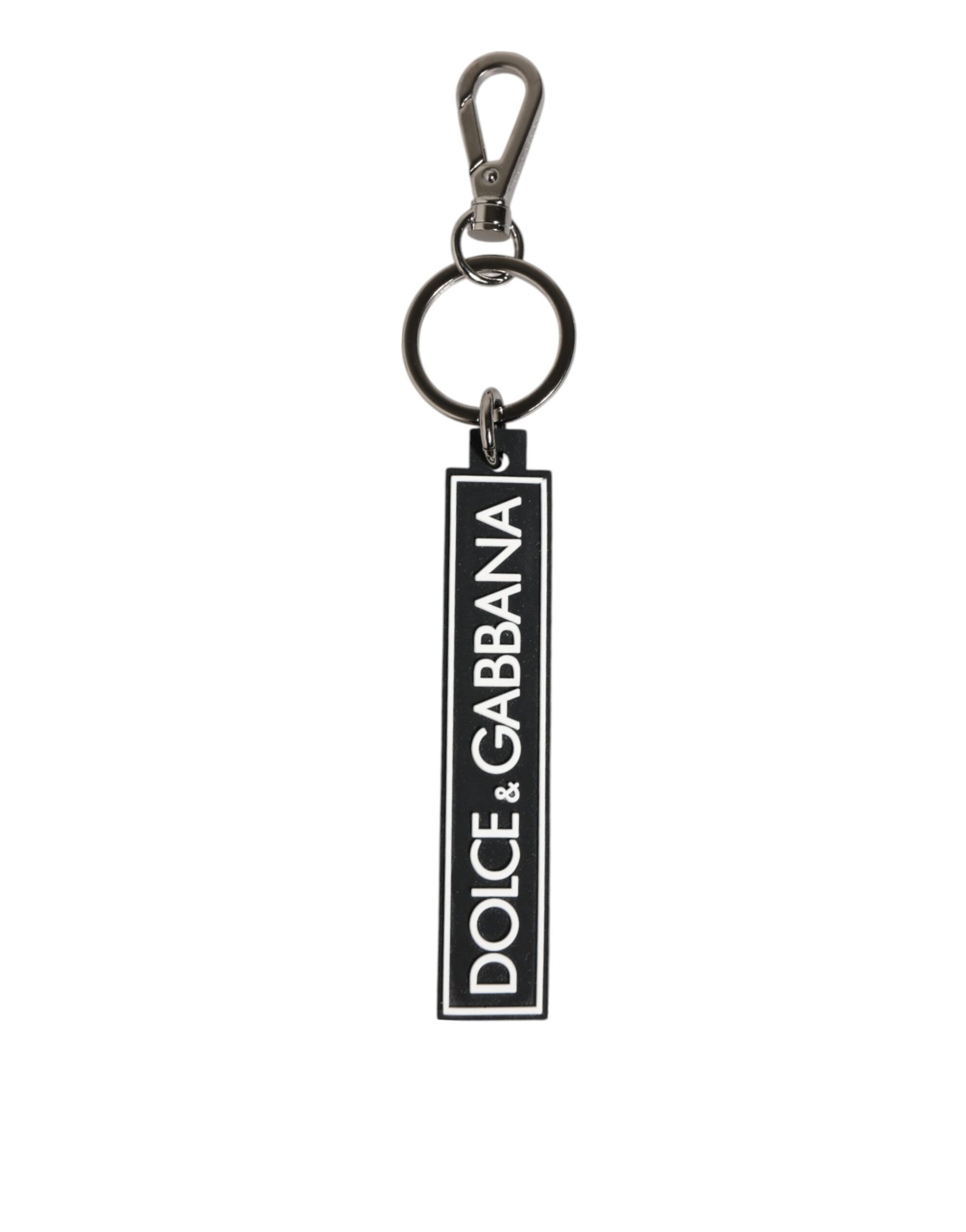 Dolce & Gabbana Black White DG Rubber Logo Silver Men's Holder Keyring | Regal Royce