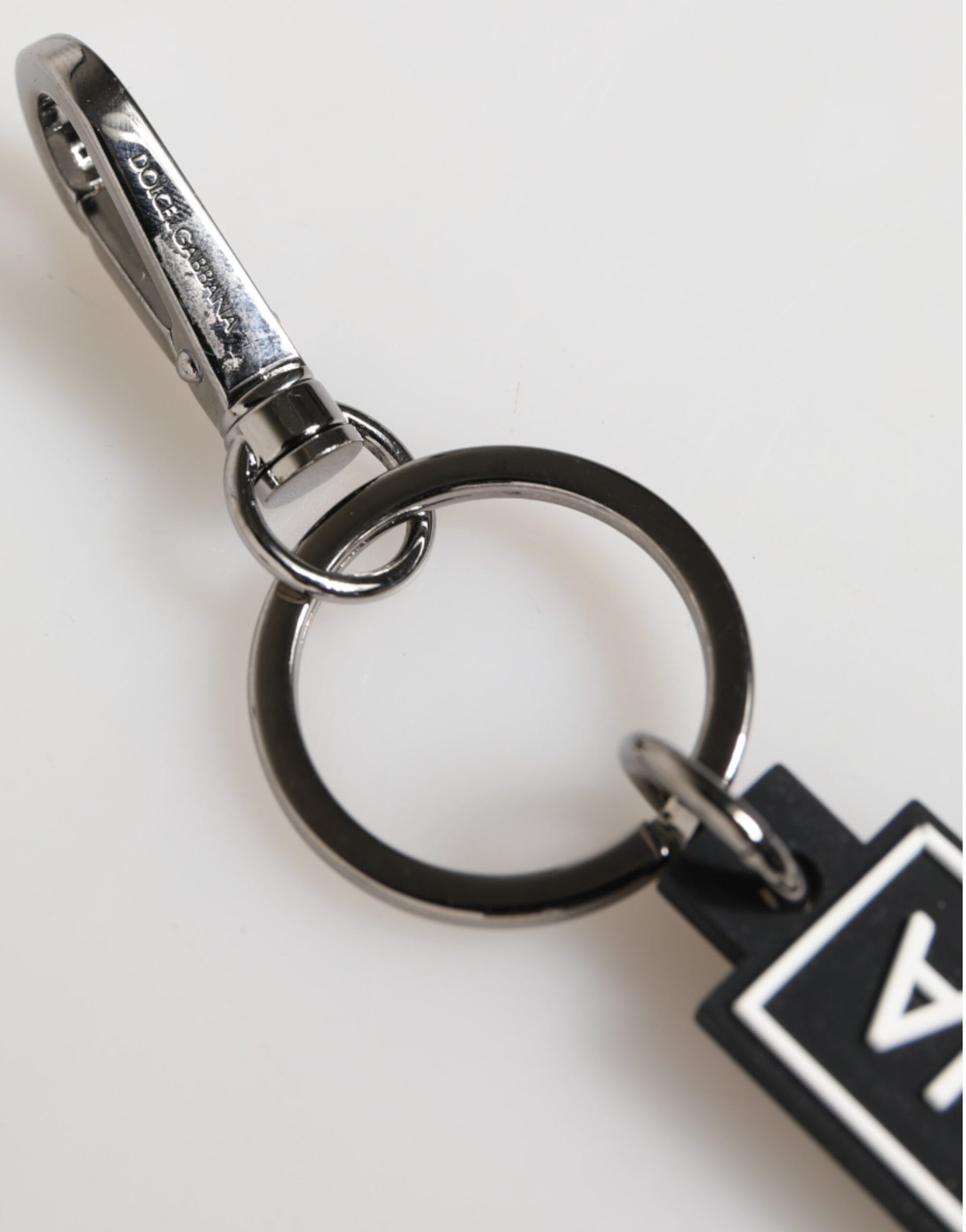 Dolce & Gabbana Black White DG Rubber Logo Silver Men's Holder Keyring | Regal Royce