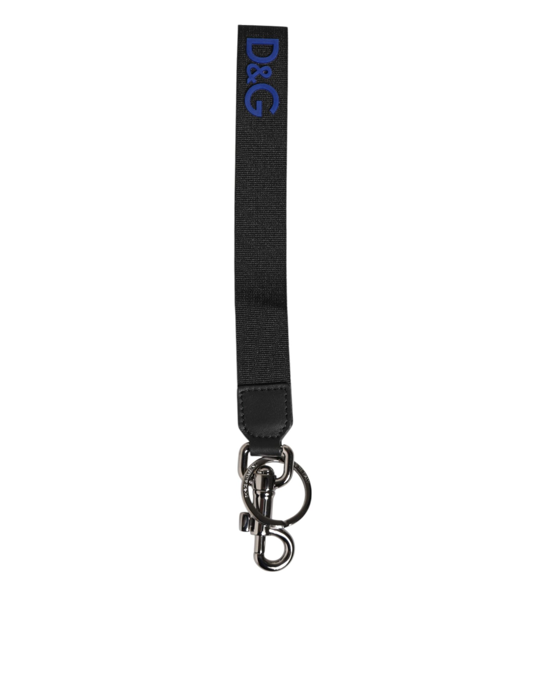 Dolce & Gabbana Black Blue DG Logo Polyester Brass Holder Keychain Keyring | Regal Royce