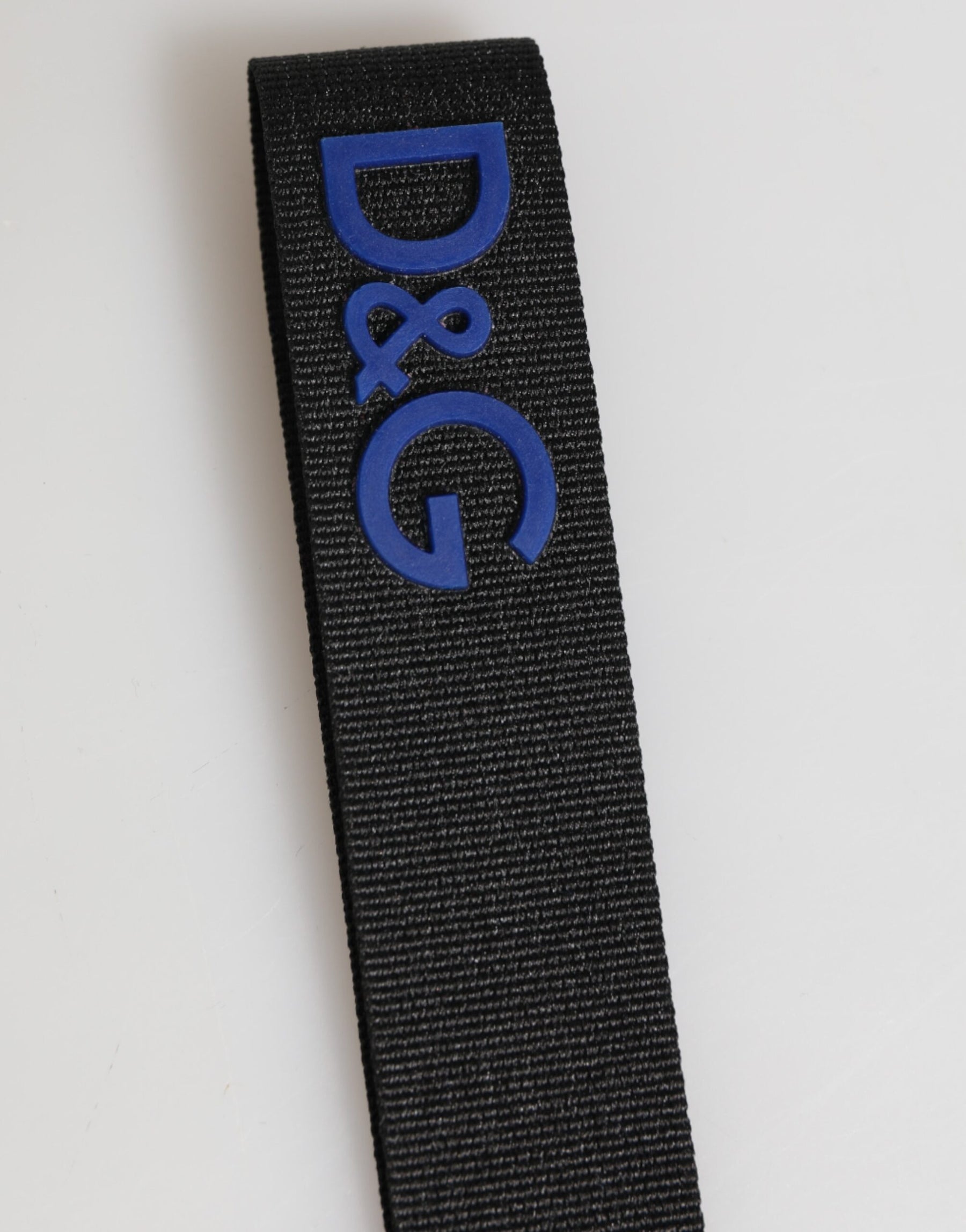 Dolce & Gabbana Black Blue DG Logo Polyester Brass Holder Keychain Keyring | Regal Royce