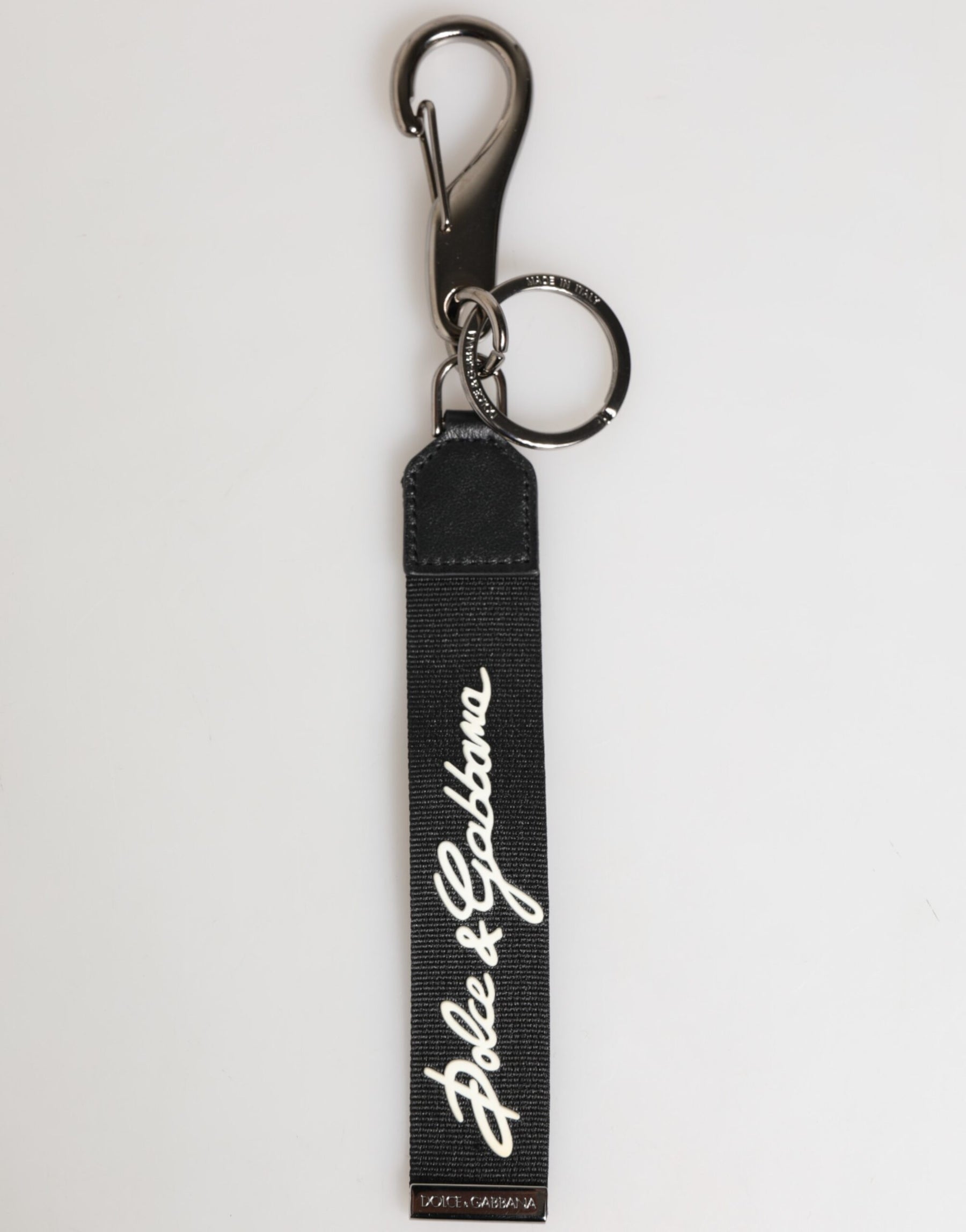 Dolce & Gabbana Black White Polyester DG Logo Silver Men Keychain Keyring | Regal Royce