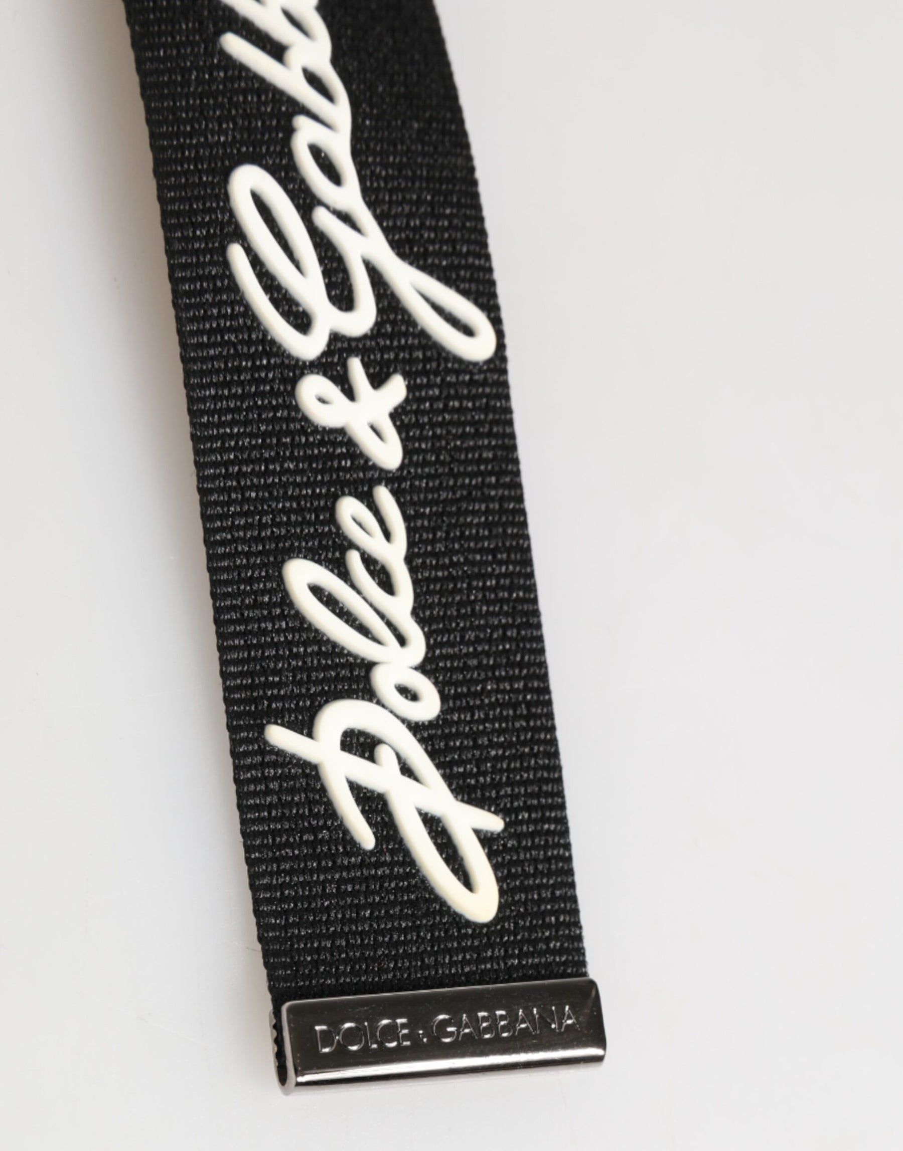 Dolce & Gabbana Black White Polyester DG Logo Silver Men Keychain Keyring | Regal Royce