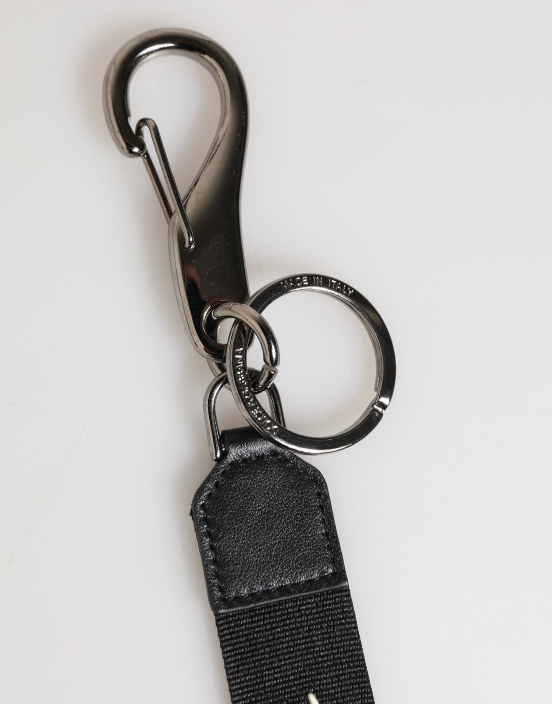 Dolce & Gabbana Black White Polyester DG Logo Silver Men Keychain Keyring | Regal Royce