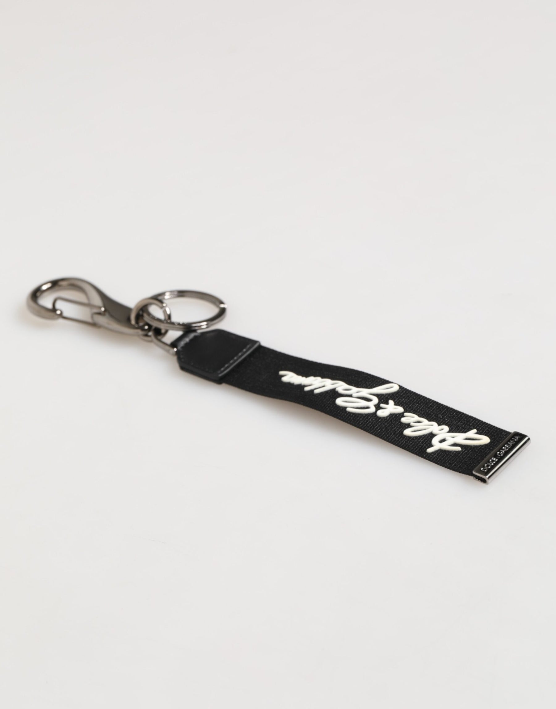 Dolce & Gabbana Black White Polyester DG Logo Silver Men Keychain Keyring | Regal Royce