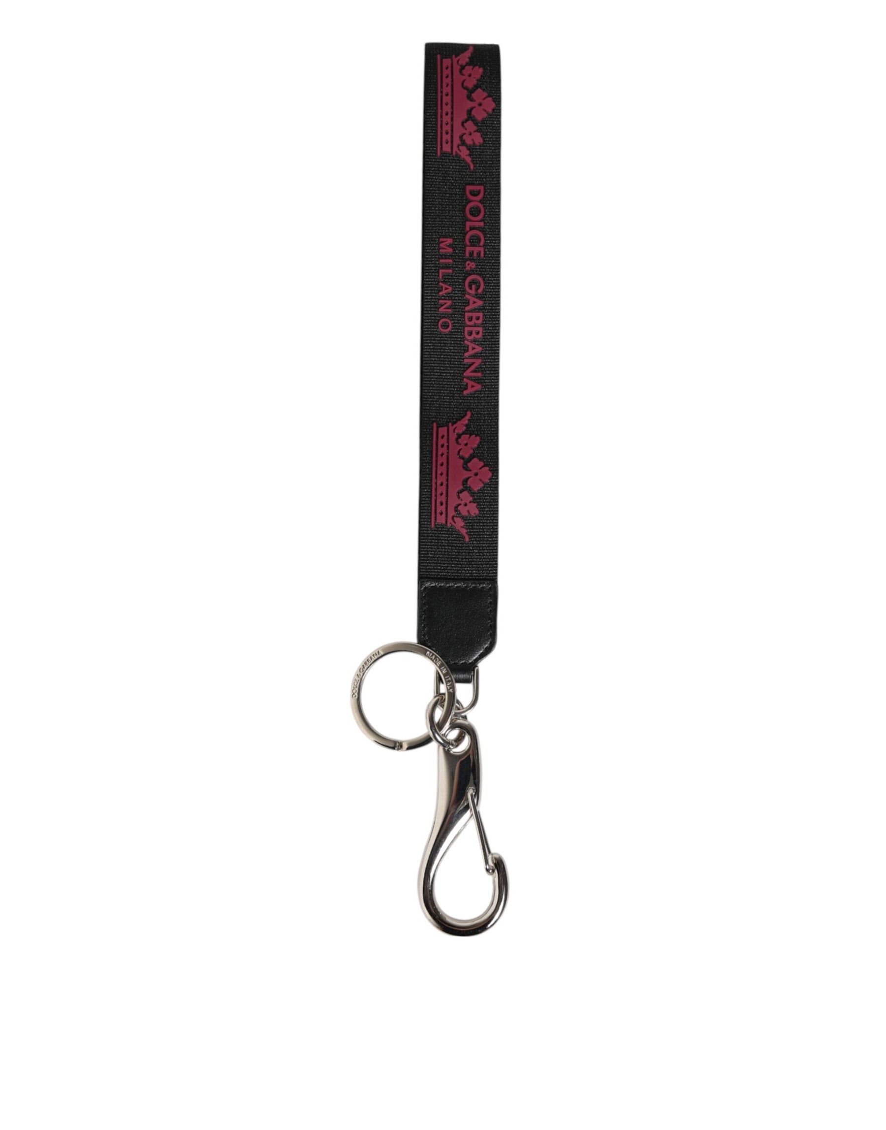 Dolce & Gabbana Black Burgundy Nylon DG Logo Crown Holder Keychain Keyring | Regal Royce