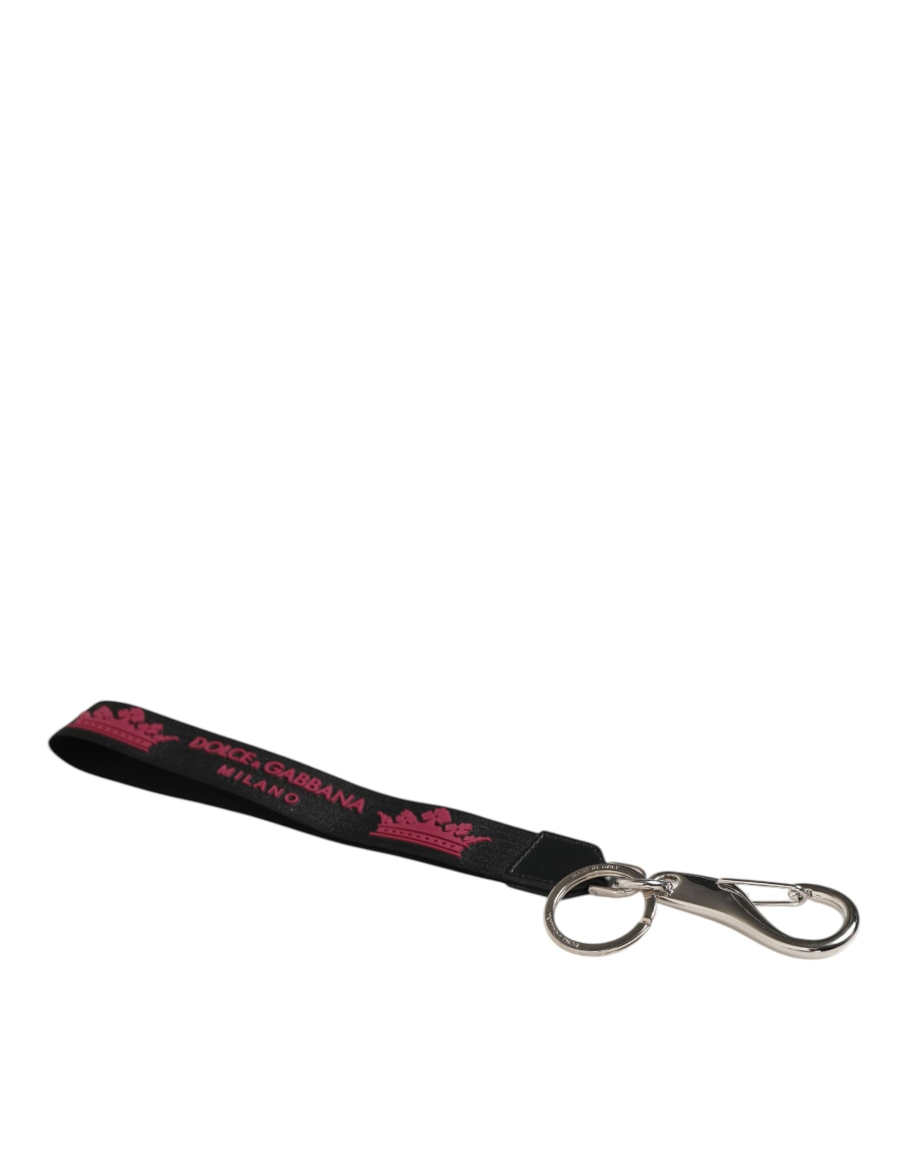Dolce & Gabbana Black Burgundy Nylon DG Logo Crown Holder Keychain Keyring | Regal Royce