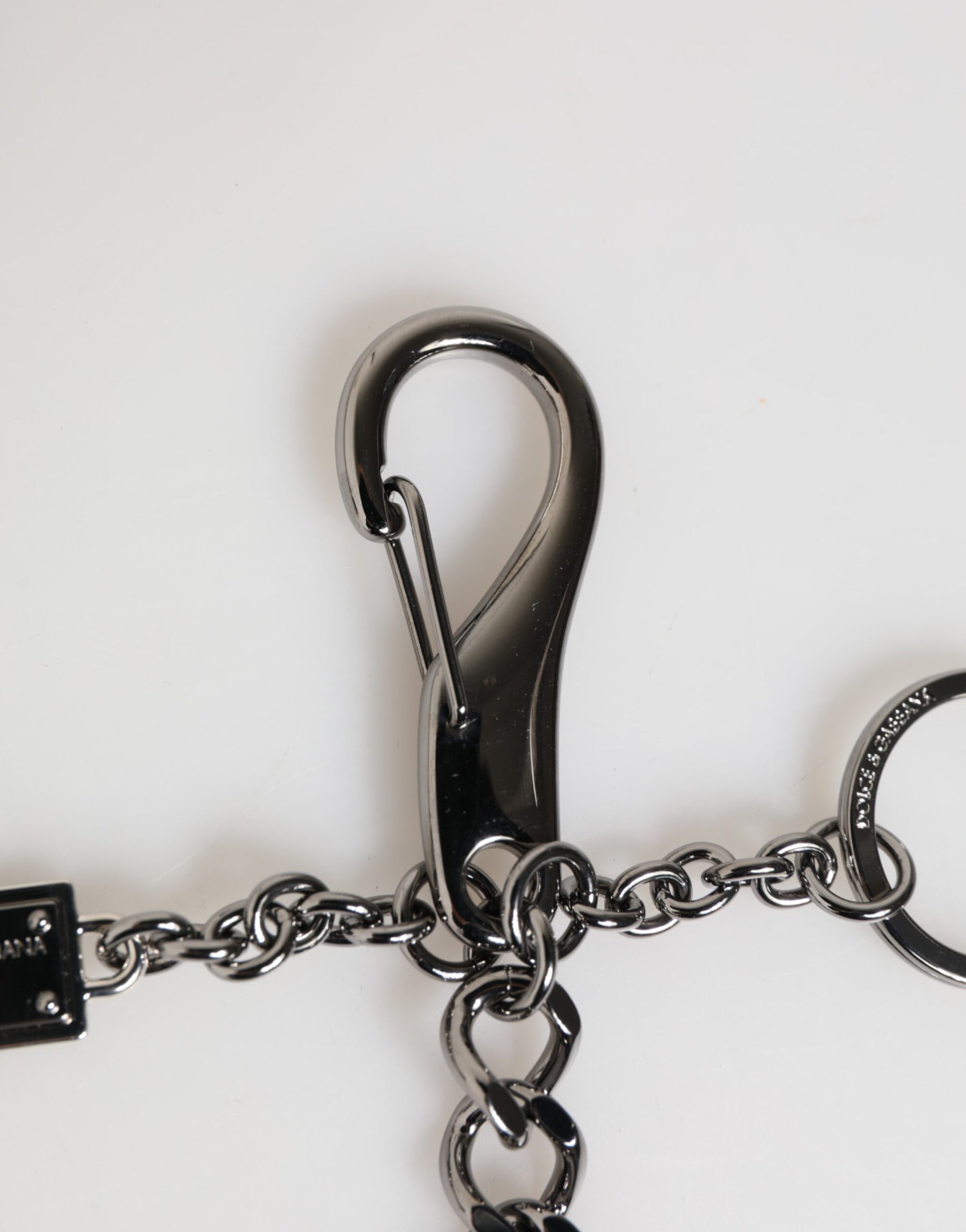 Dolce & Gabbana Black Red Military Leather Patch DG Logo Keychain Keyring | Regal Royce