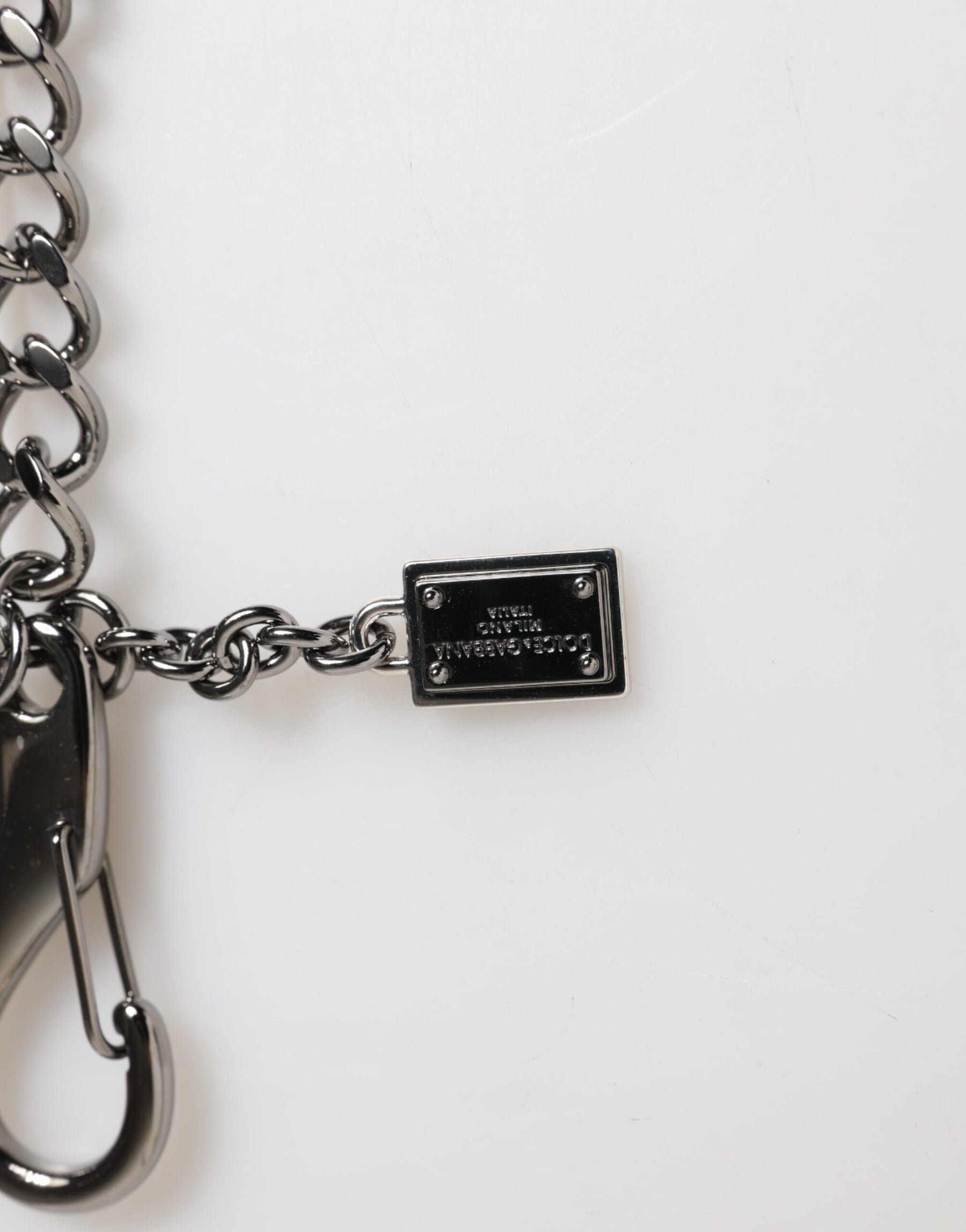 Dolce & Gabbana Black Red Military Leather Patch DG Logo Keychain Keyring | Regal Royce