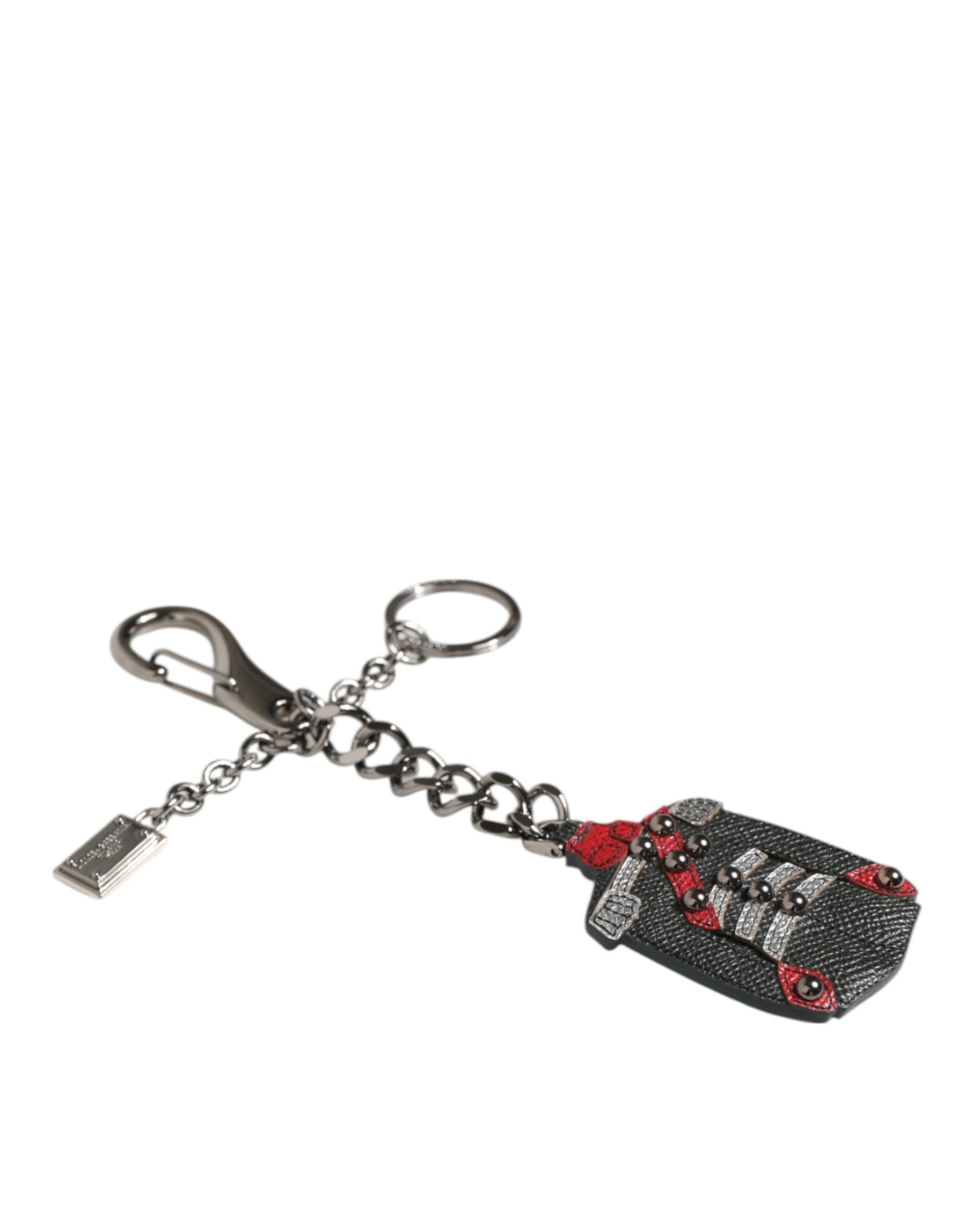 Dolce & Gabbana Black Red Military Leather Patch DG Logo Keychain Keyring | Regal Royce