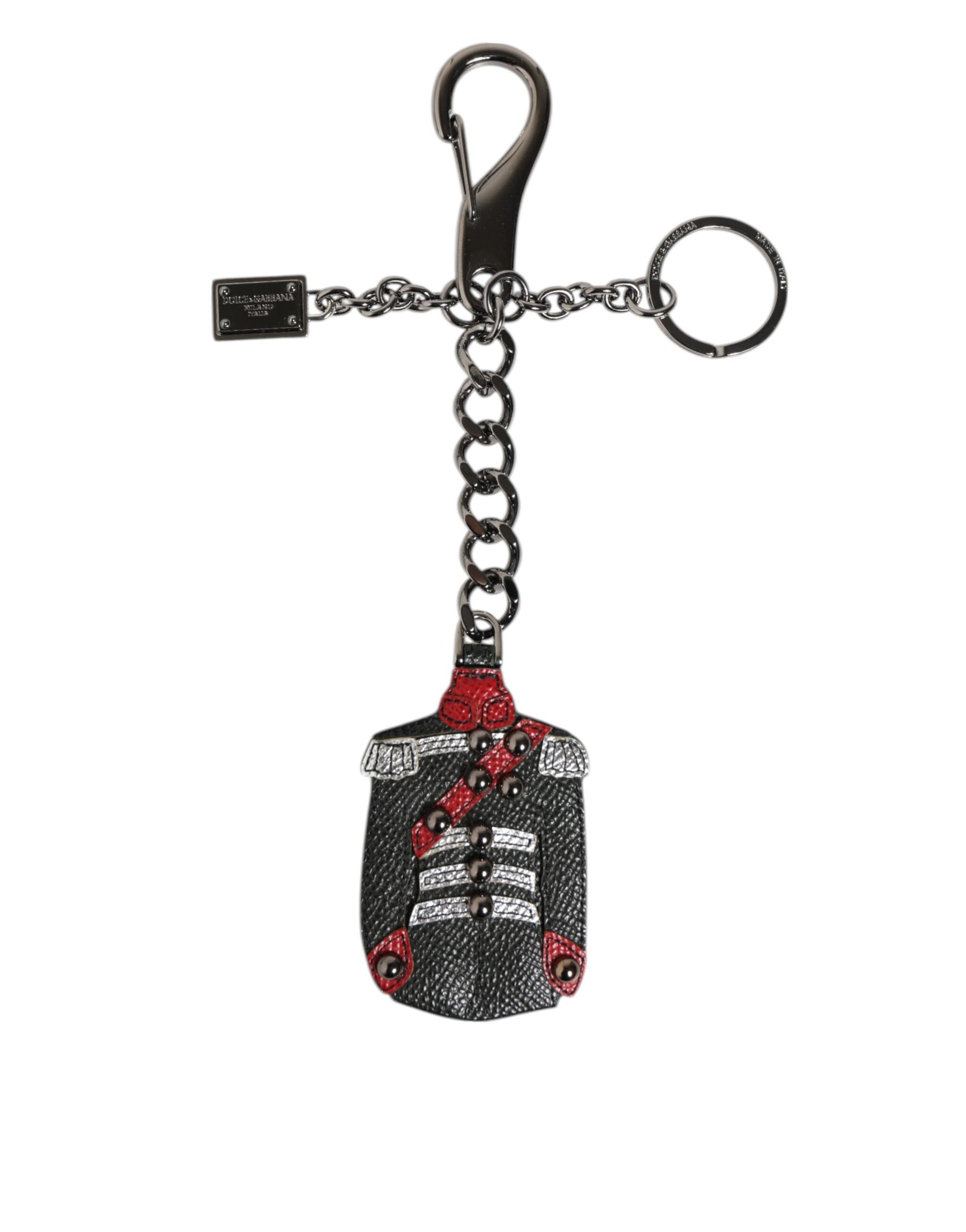 Dolce & Gabbana Black Red Military Leather Patch DG Logo Keychain Keyring | Regal Royce