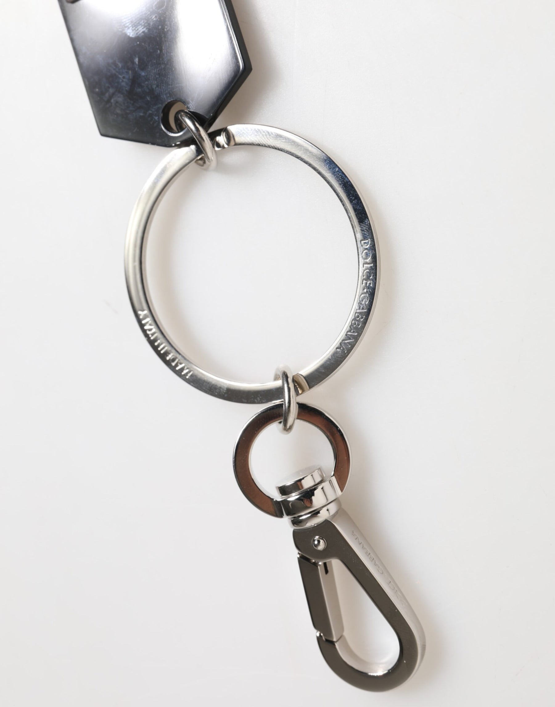 Dolce & Gabbana Black Sint Glass Plaque DG Logo Metal PlateKeychain Keyring | Regal Royce