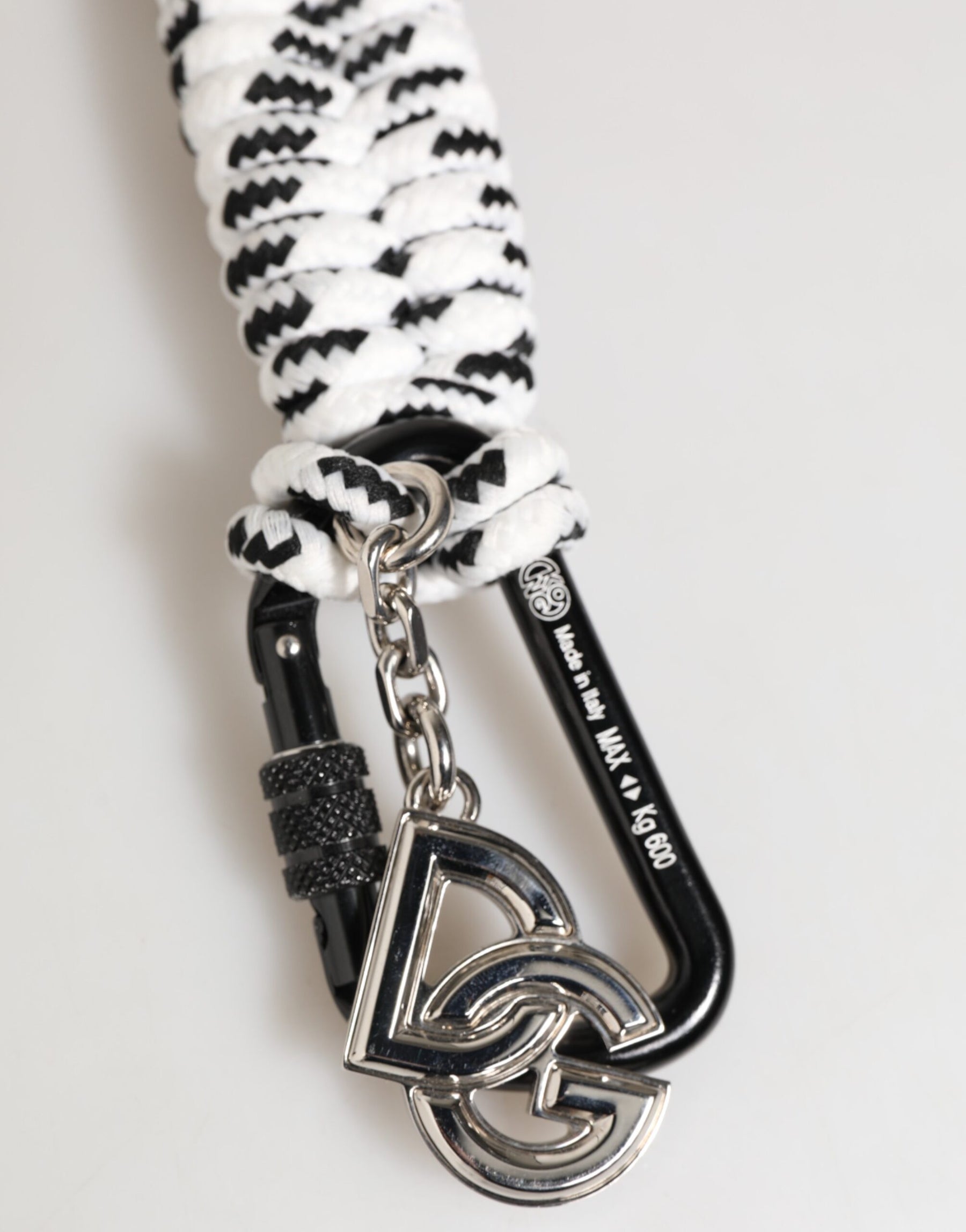 Dolce & Gabbana Black White Polyester Tape String DG Logo Keychain Keyring | Regal Royce