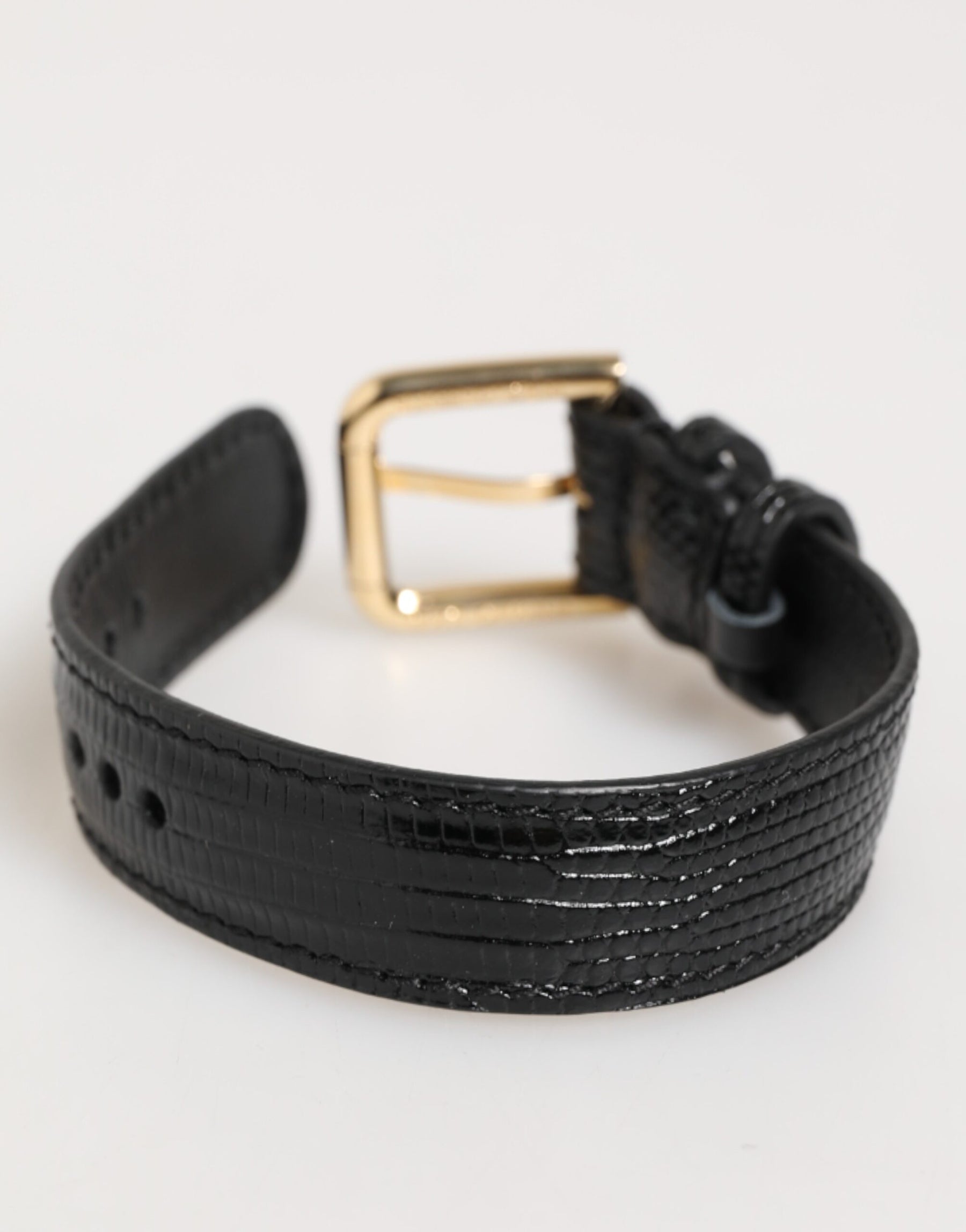 Dolce & Gabbana Black Embossed Leather Gold Buckle Belt Strap Bracelet | Regal Royce