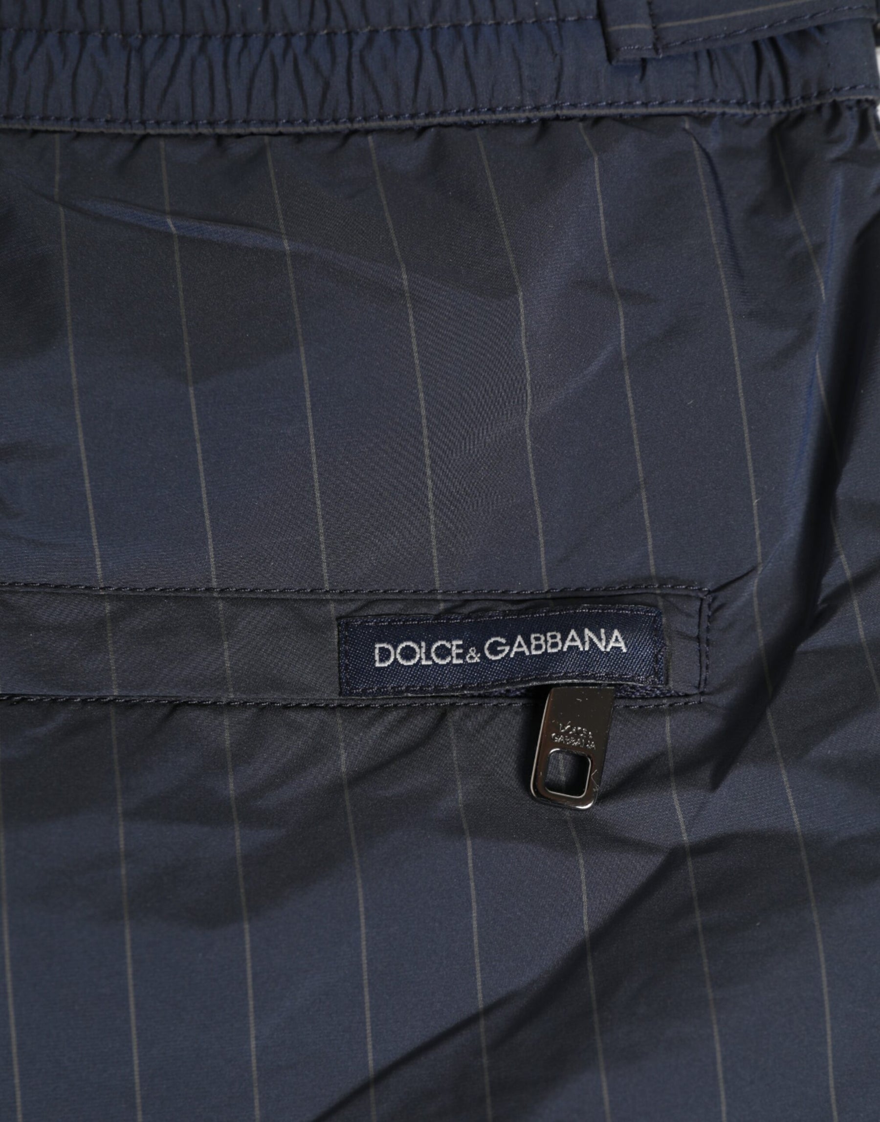 Dolce & Gabbana Navy Blue Polyester Pinstripe Men Shorts Swimwear | Regal Royce