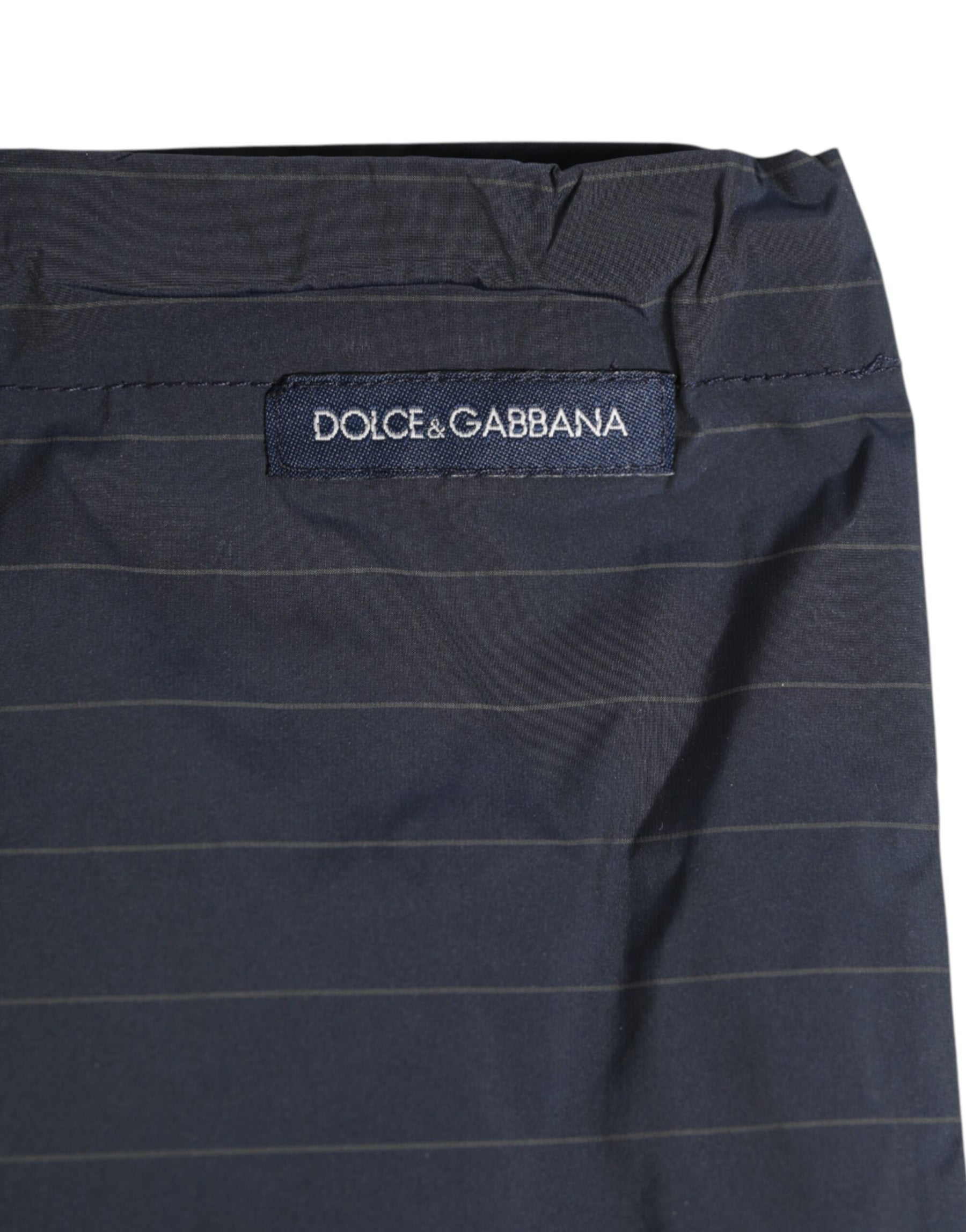Dolce & Gabbana Navy Blue Polyester Pinstripe Men Shorts Swimwear | Regal Royce