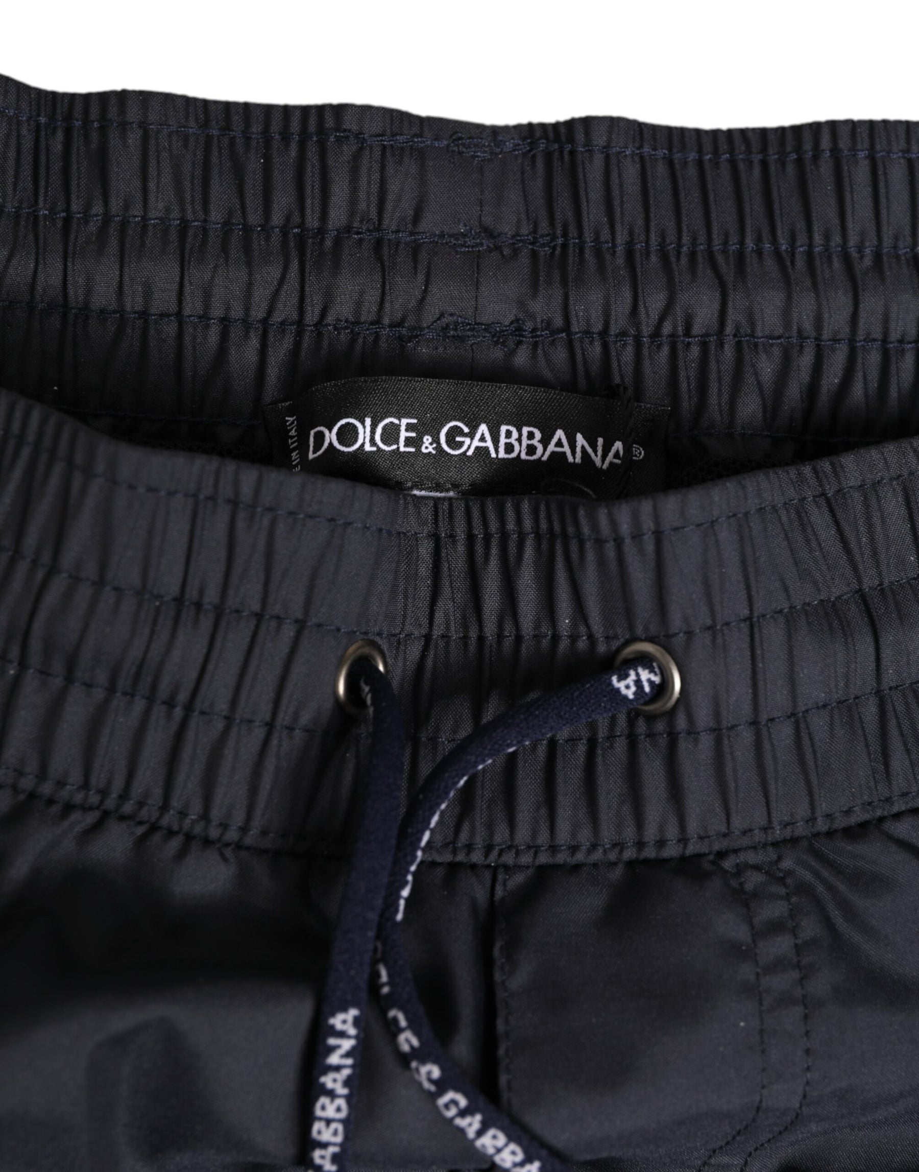Dolce & Gabbana Black White Polyester Logo Elastic Waistband Swimwear | Regal Royce