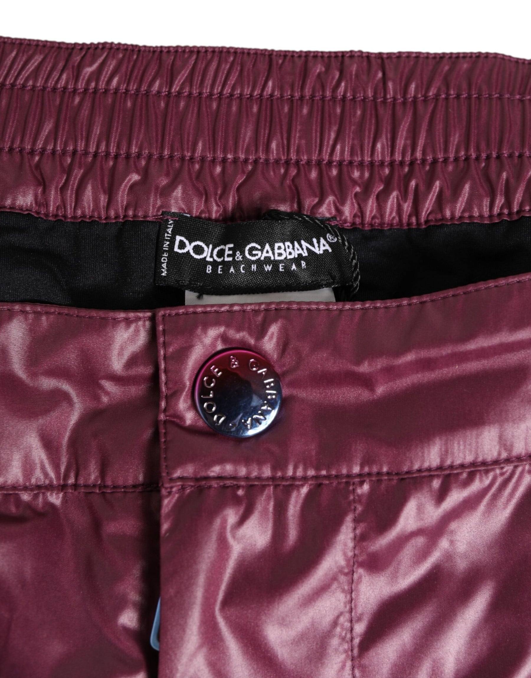 Dolce & Gabbana Burgundy Polyester Logo Embossed Crest Swimwear | Regal Royce