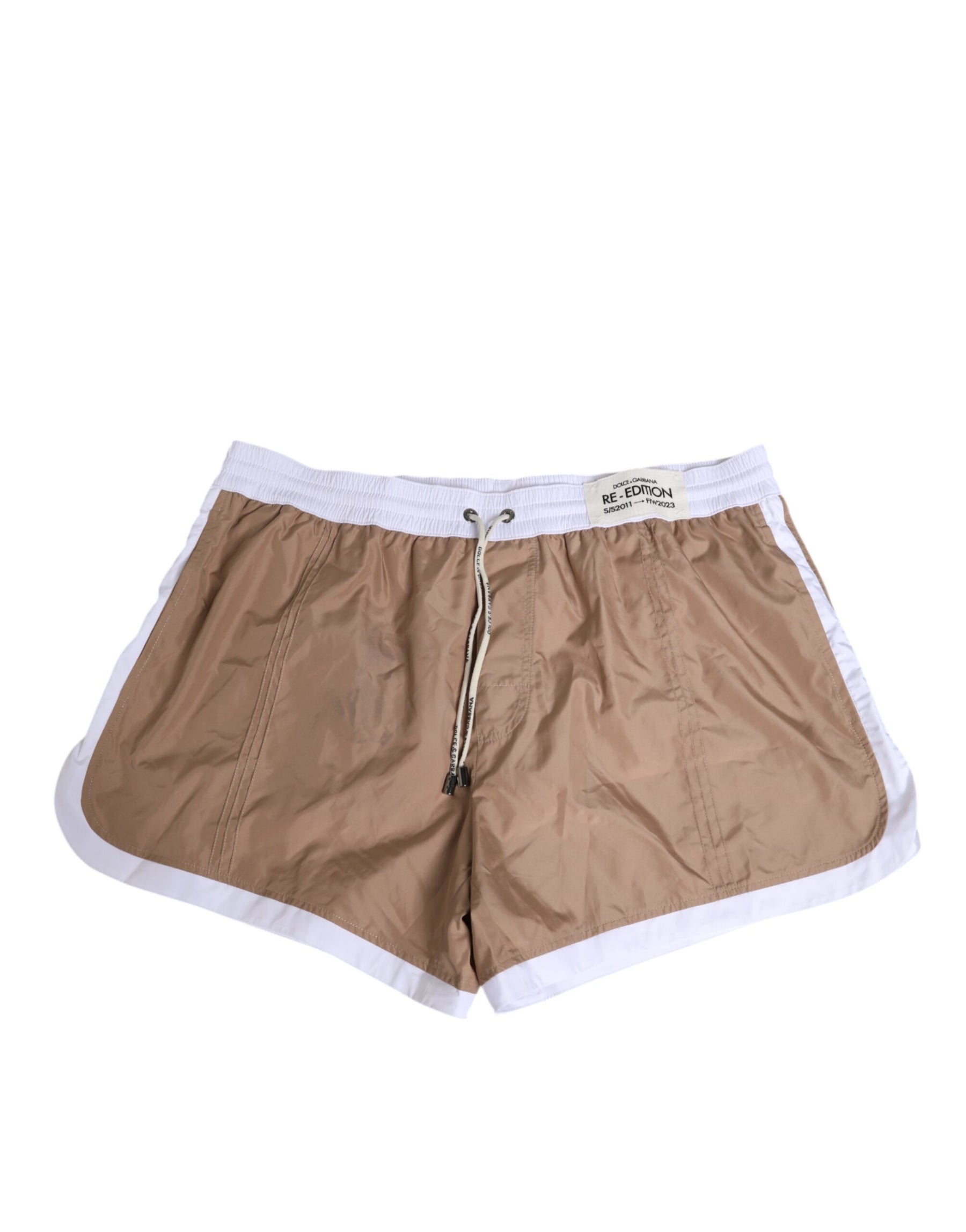 Dolce & Gabbana Brown White Polyester Re-Edition Shorts Swimwear | Regal Royce