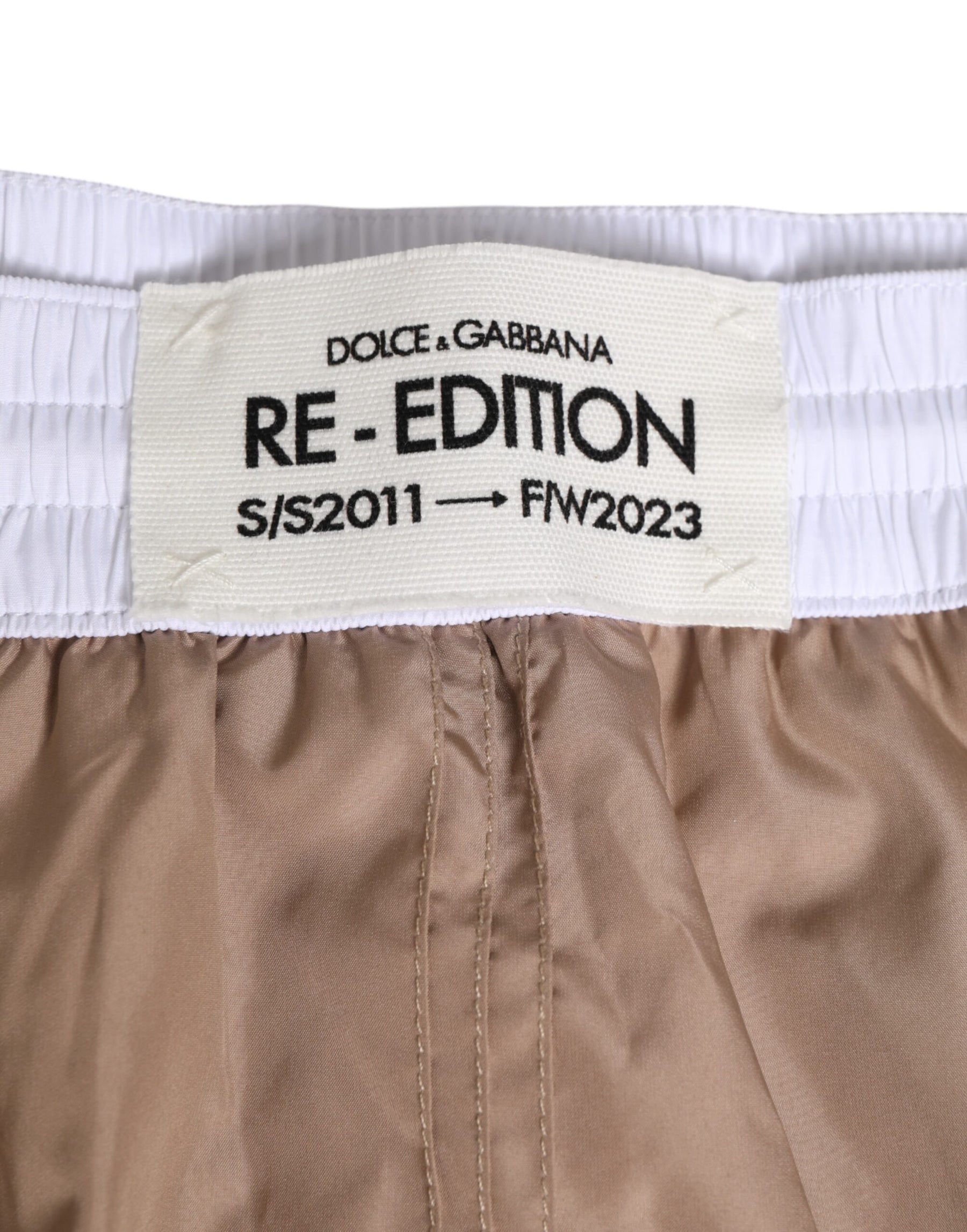 Dolce & Gabbana Brown White Polyester Re-Edition Shorts Swimwear | Regal Royce