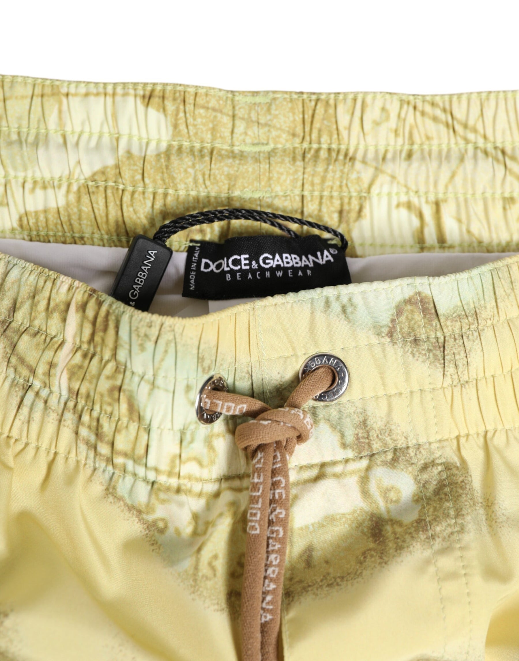 Dolce & Gabbana Yellow World Map Polyester Elastic Waistband Swimwear | Regal Royce