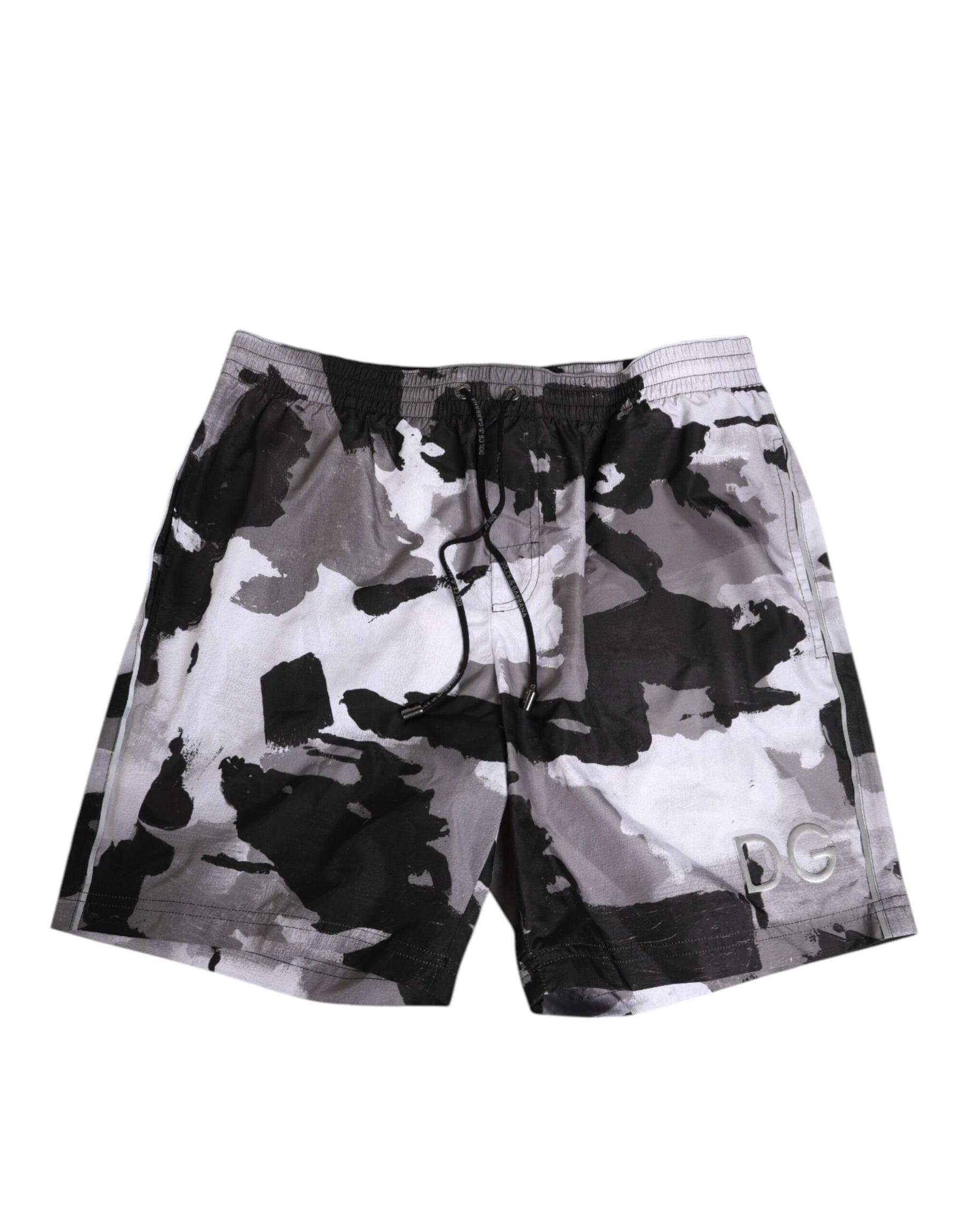 Dolce & Gabbana Black White Camouflage DG Logo Men Swimwear | Regal Royce