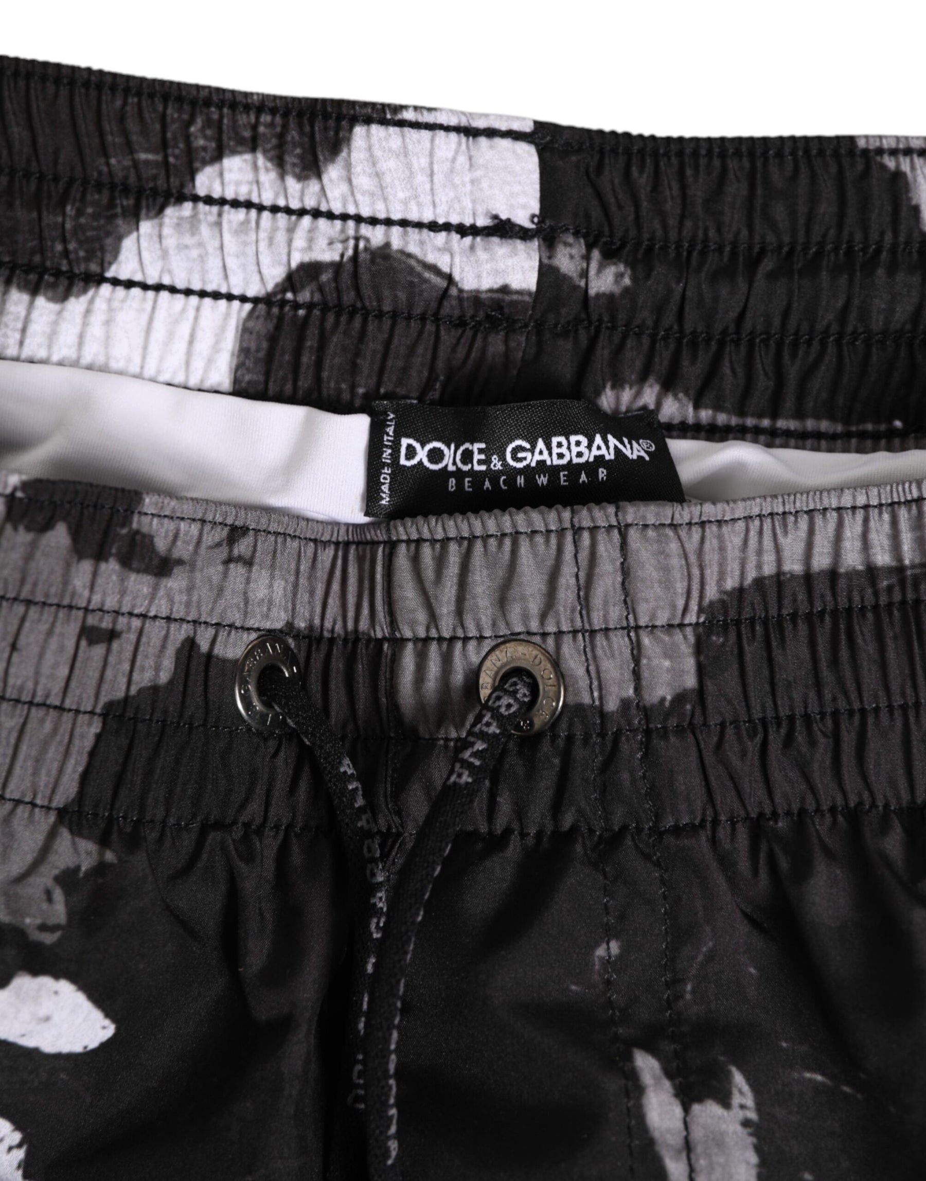Dolce & Gabbana Black White Camouflage DG Logo Men Swimwear | Regal Royce