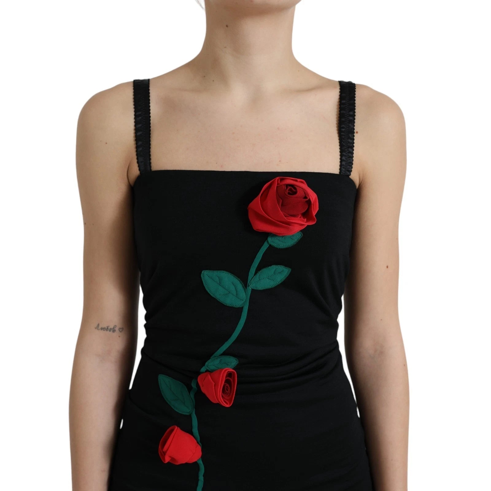 Dolce & Gabbana Black Wool Sleeveless Rose Applique Dress | Regal Royce