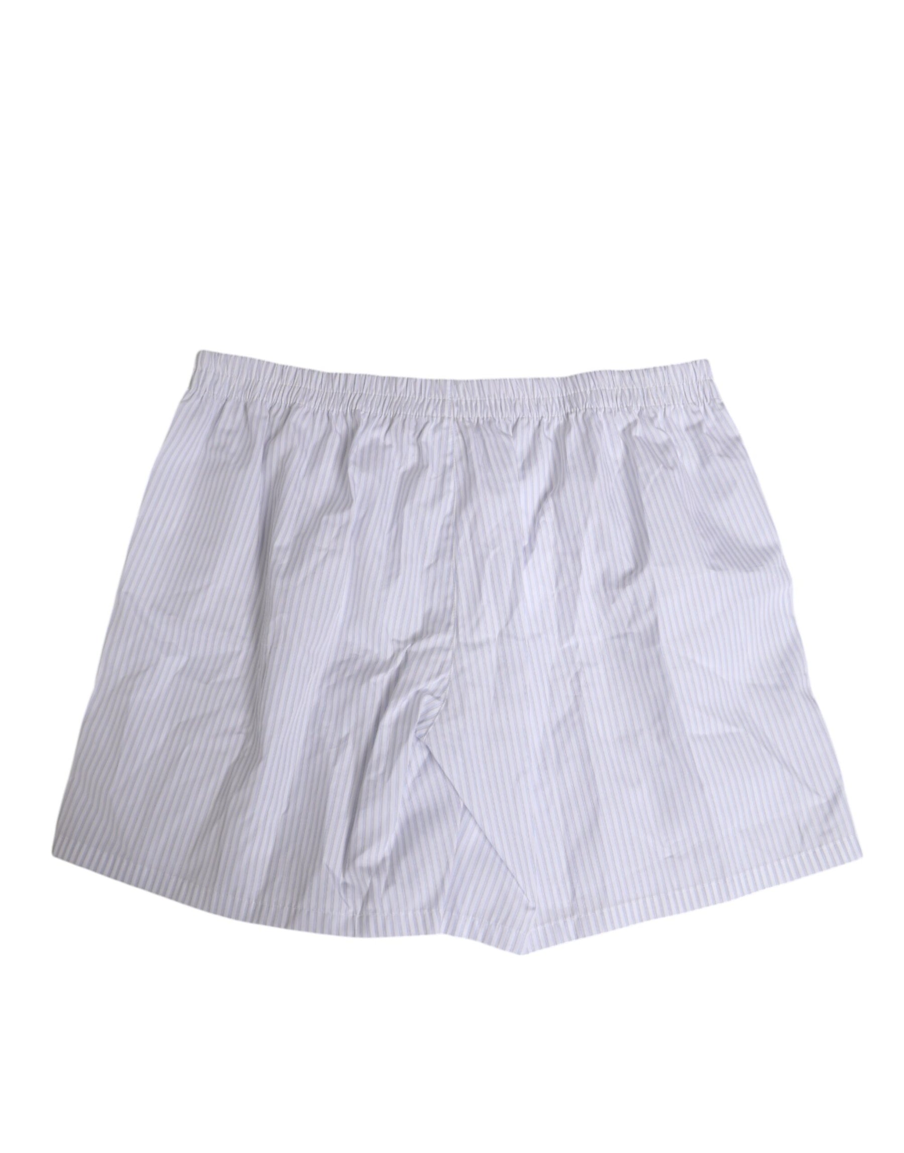 Dolce & Gabbana White Blue Cotton Striped Button Fly Shorts Swimwear | Regal Royce