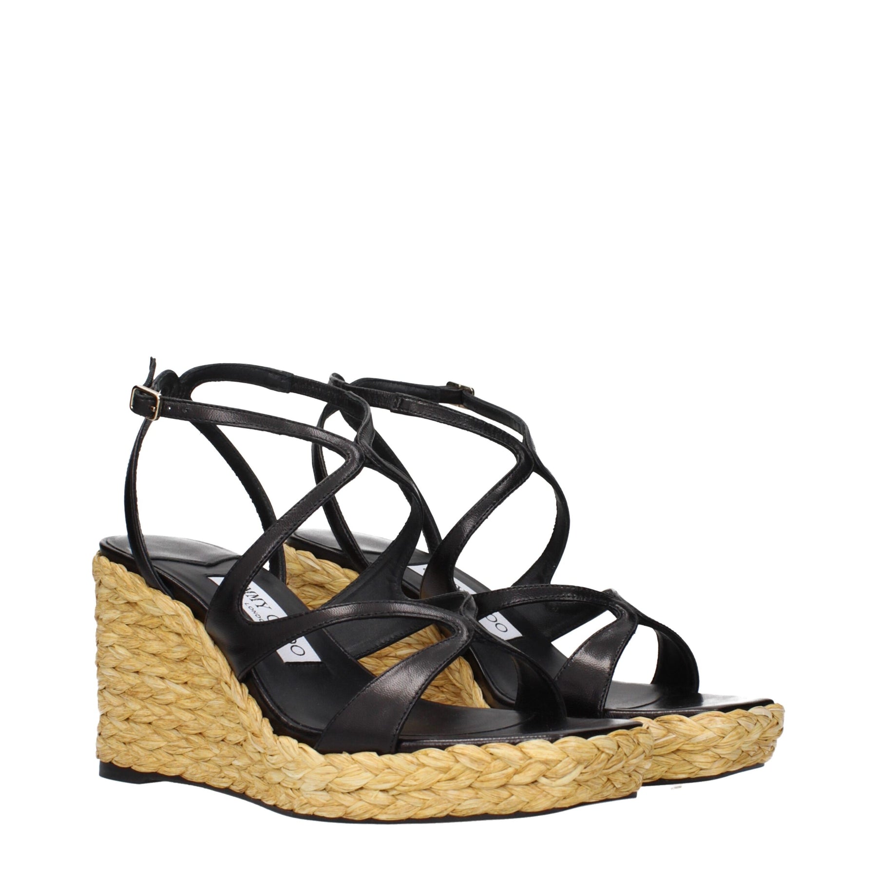 Jimmy Choo Black Leather Wedge Sandals | Regal Royce
