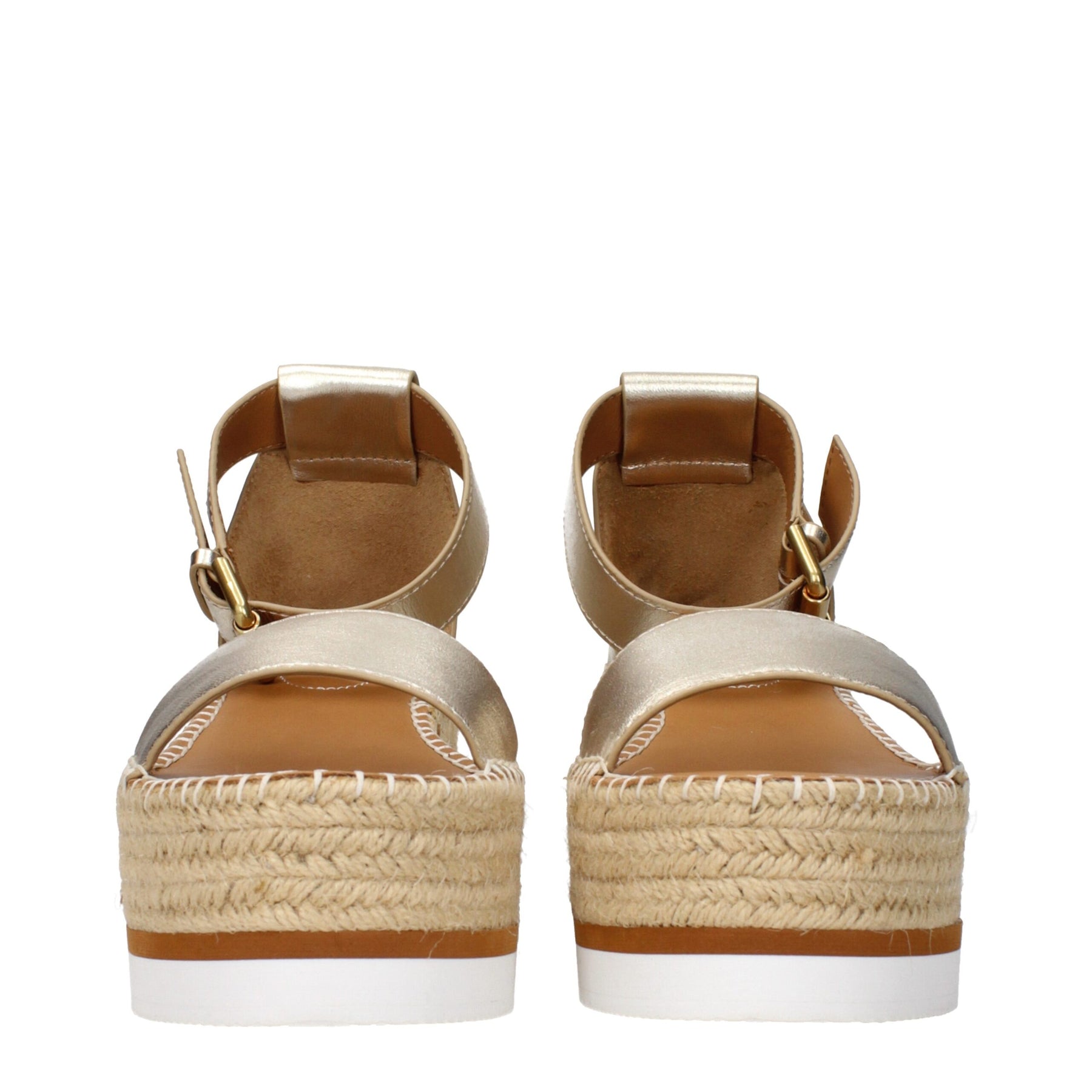 See By Chloé Gold Leather Wedge Sandals | Regal Royce
