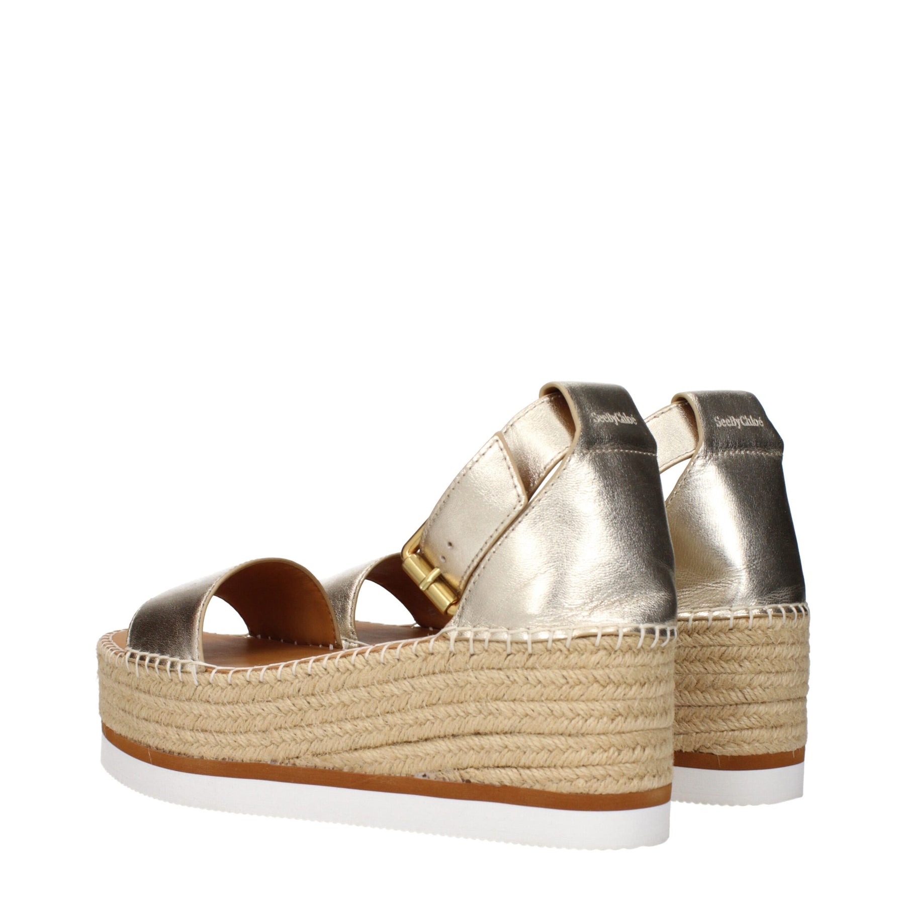 See By Chloé Gold Leather Wedge Sandals | Regal Royce