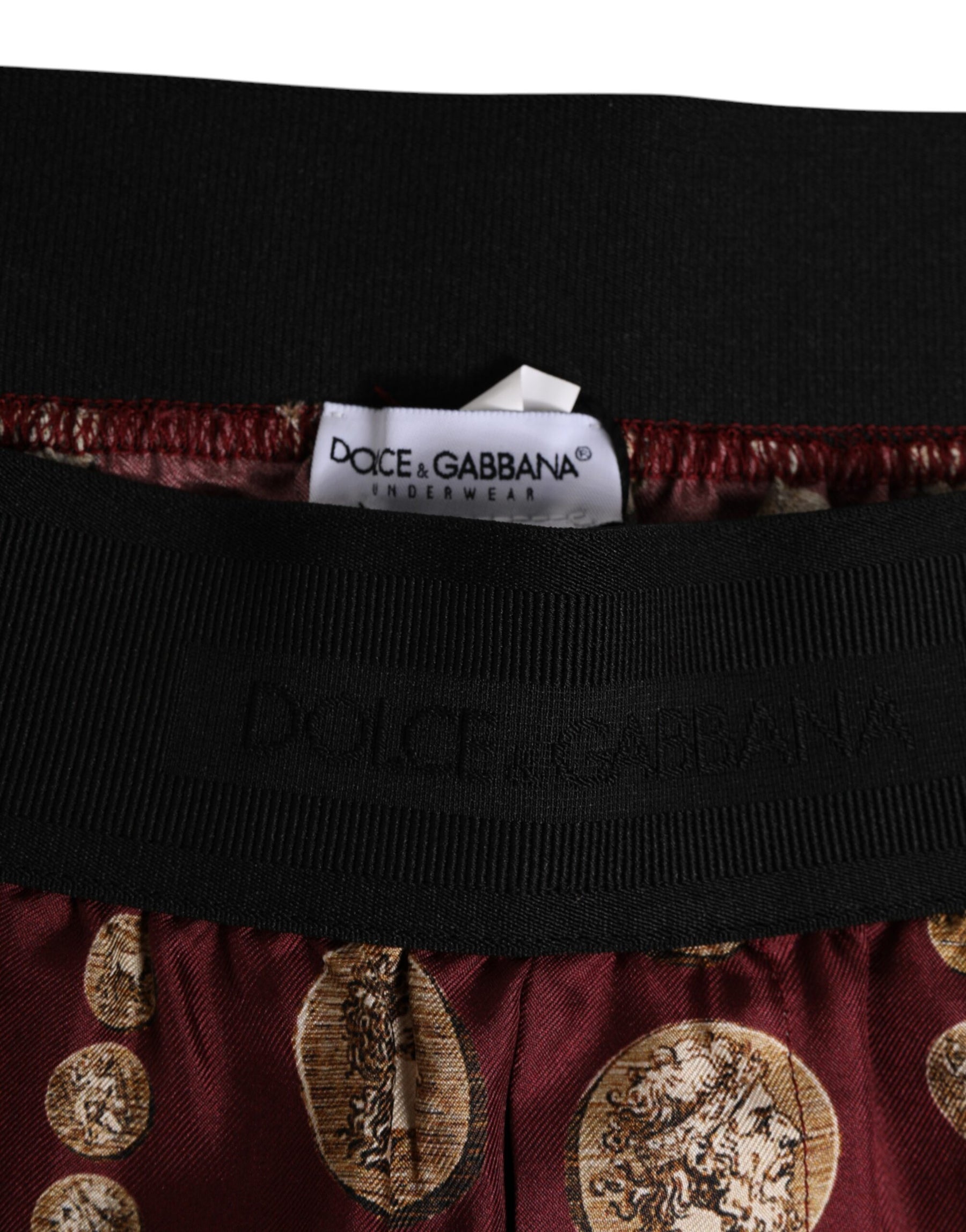 Dolce & Gabbana Burgundy Silk Coin Print Men Boxer Short Swimwear | Regal Royce