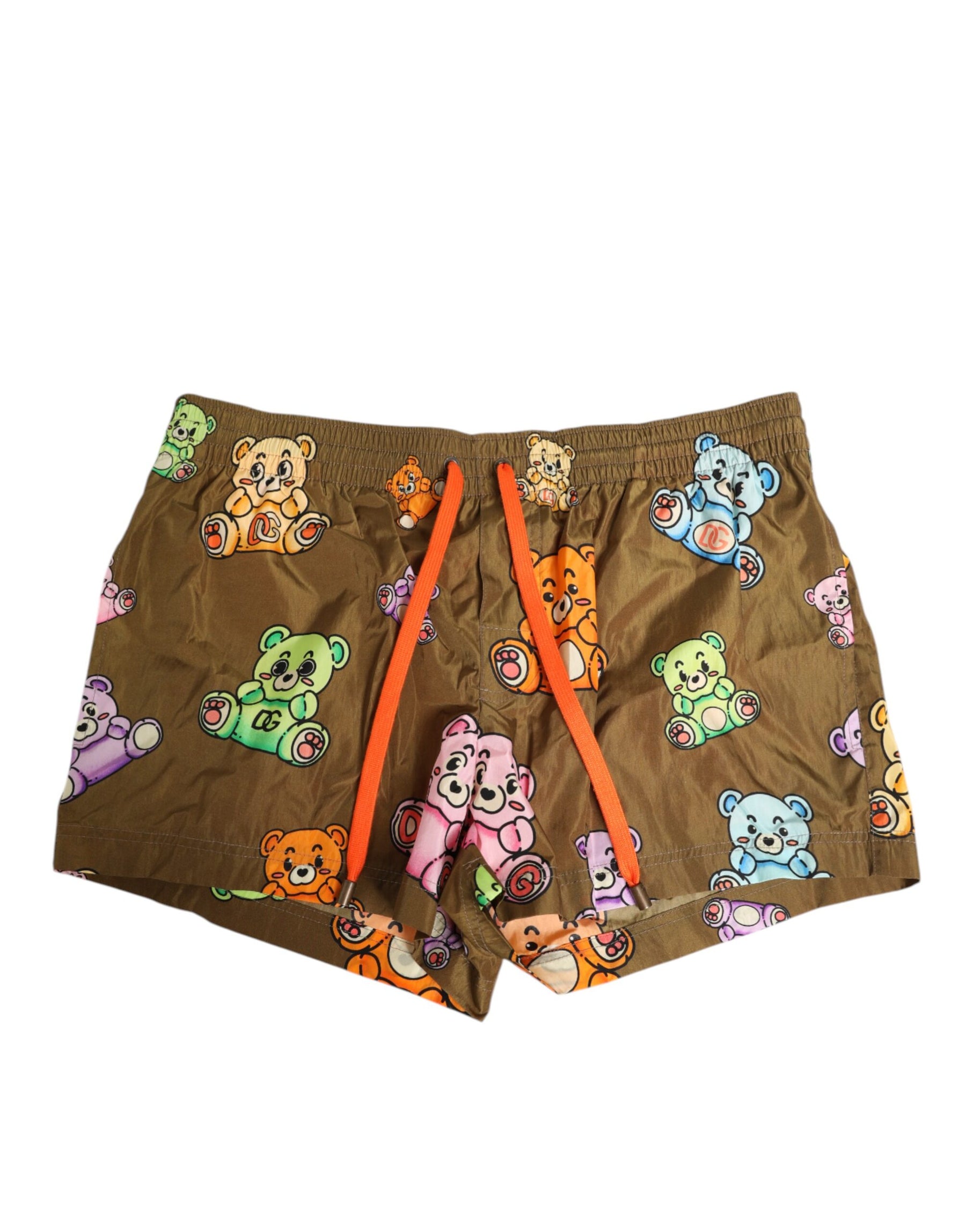 Dolce & Gabbana Brown Multicolor Teddy Bear Men Shorts Swimwear | Regal Royce