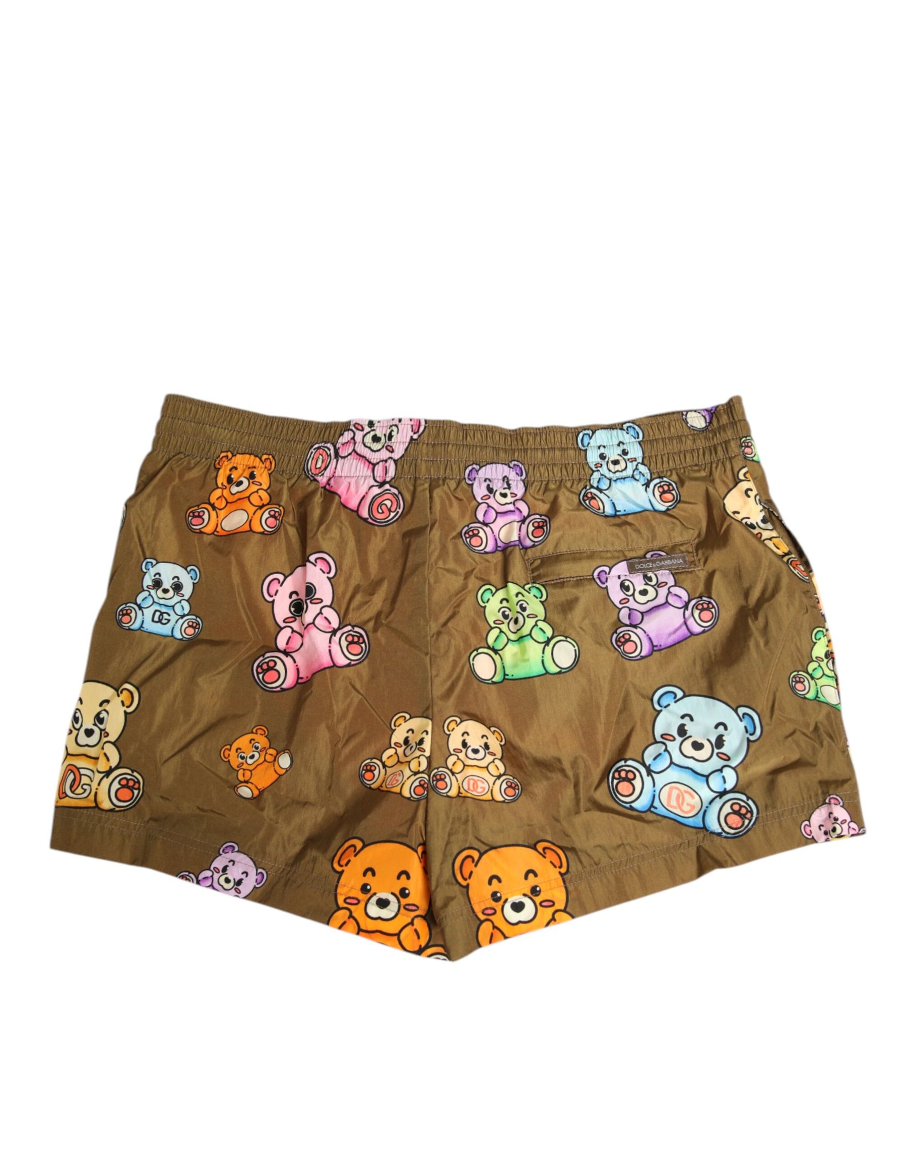 Dolce & Gabbana Brown Multicolor Teddy Bear Men Shorts Swimwear | Regal Royce