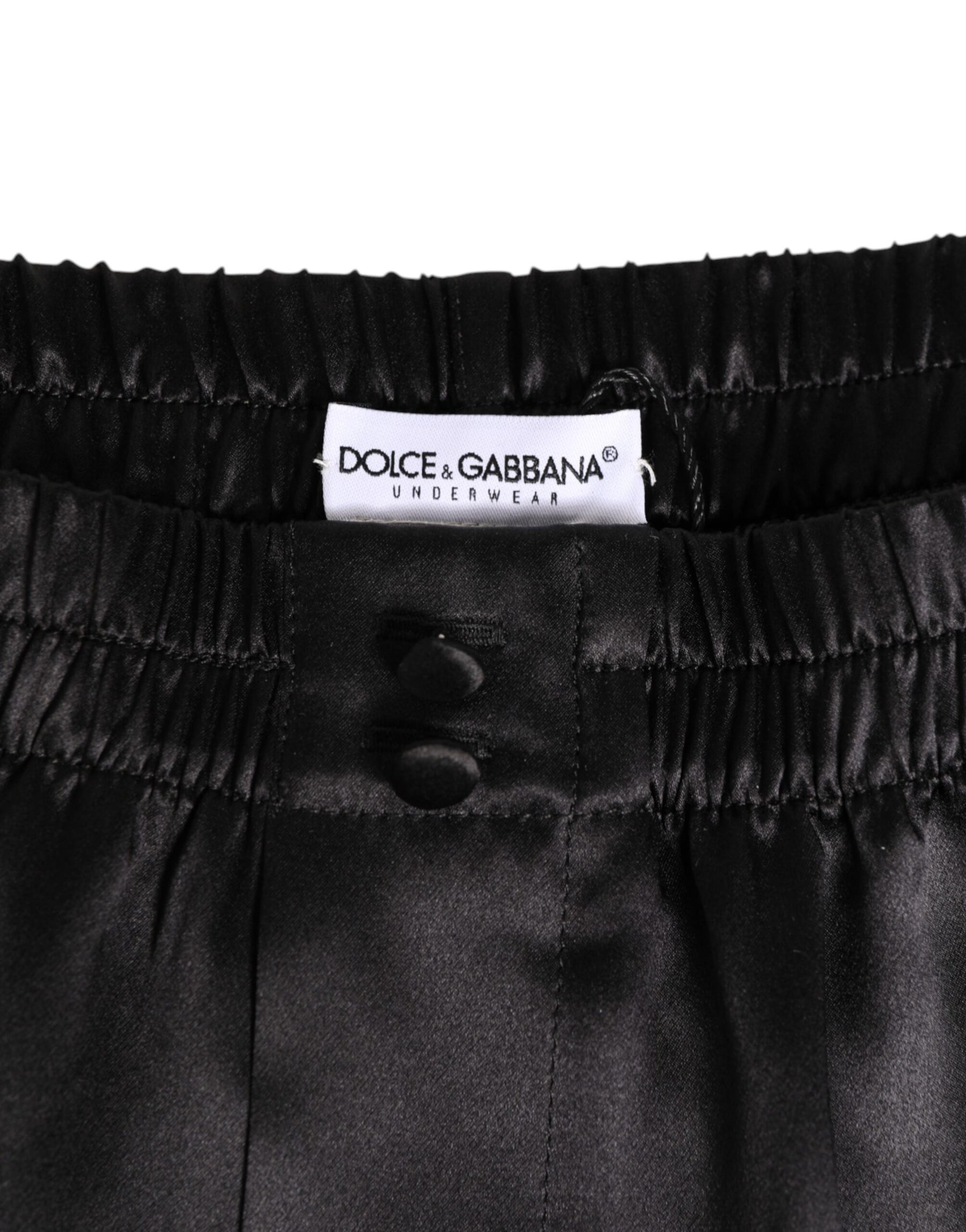 Dolce & Gabbana Black Silk Satin Elastic Men Boxer Short Swimwear | Regal Royce