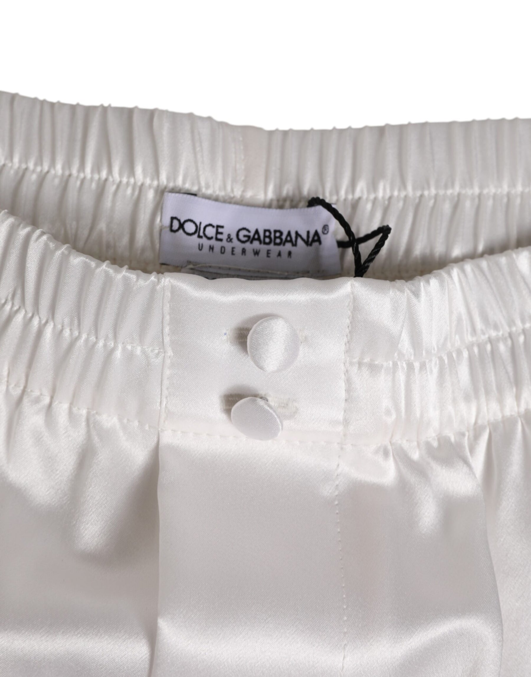 Dolce & Gabbana White Silk Satin Elastic Men Boxer Short Swimwear | Regal Royce