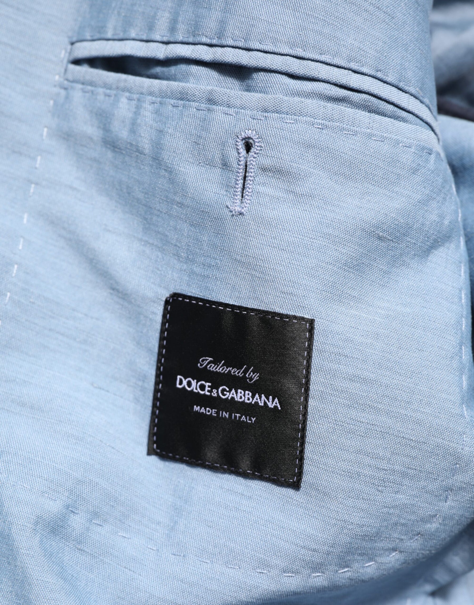 Dolce & Gabbana Light Blue Linen Double Breasted Men Jacket Blazer | Regal Royce