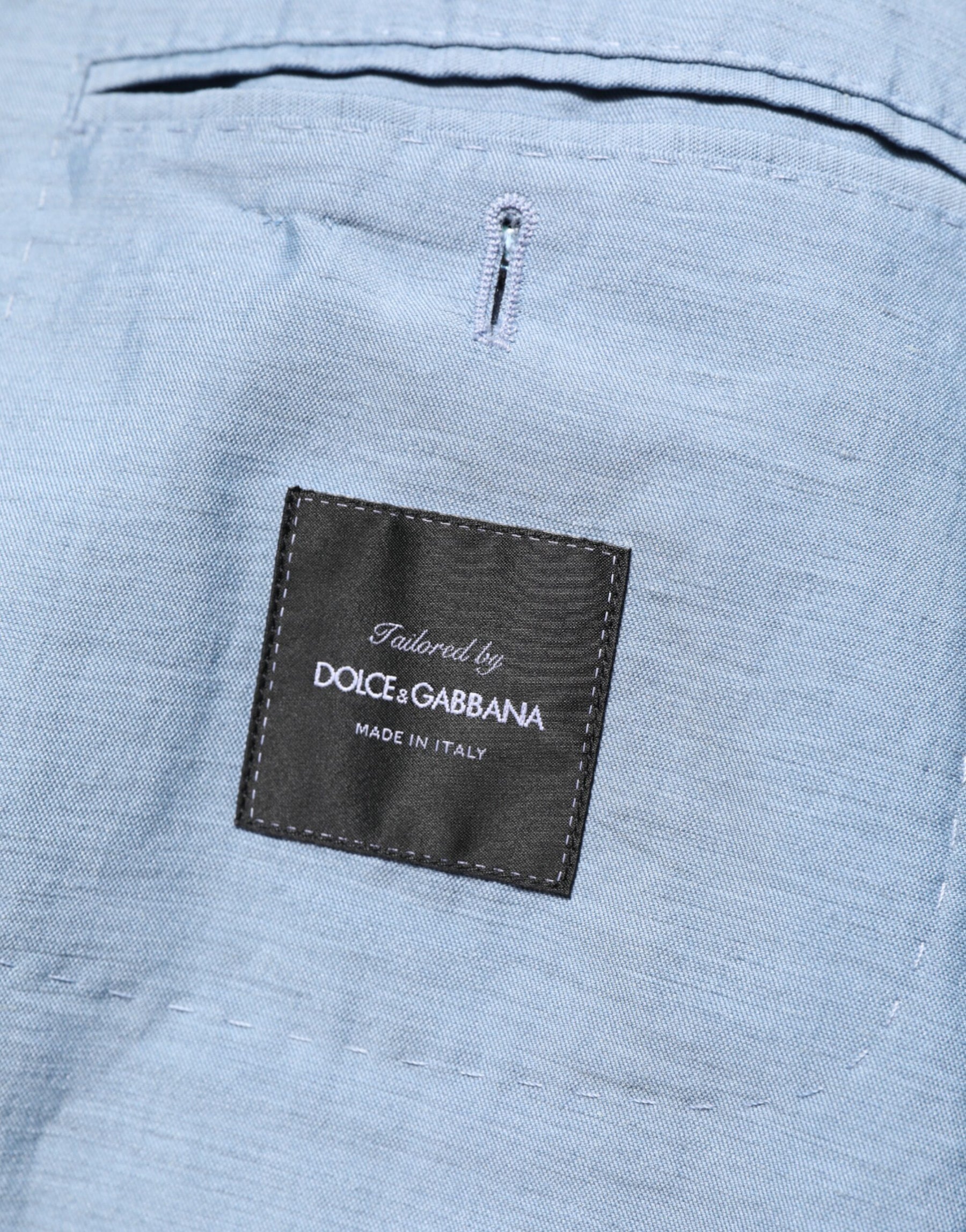 Dolce & Gabbana Light Blue Linen Double Breasted Men Jacket Blazer | Regal Royce
