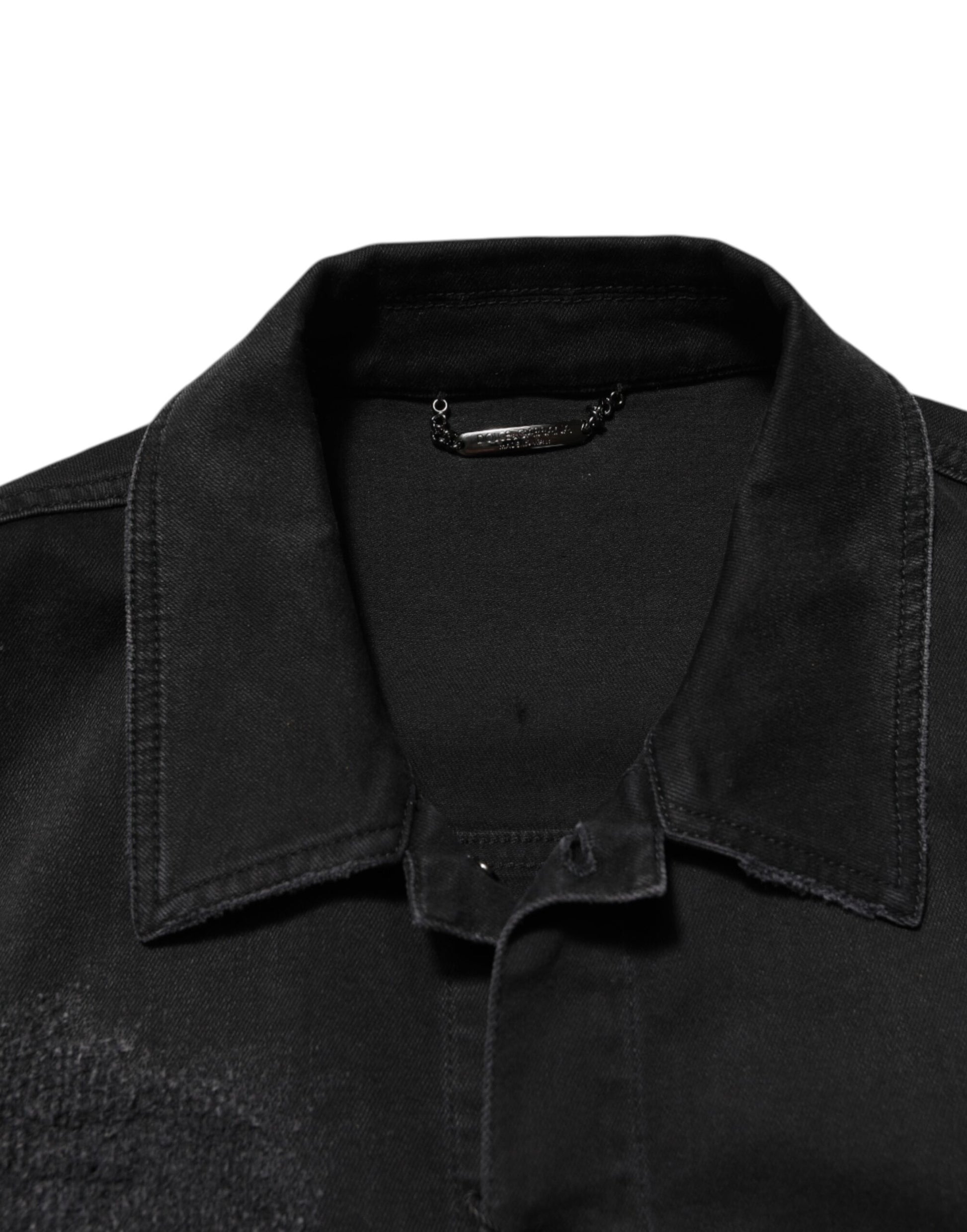 Dolce & Gabbana Black Cotton Denim Stretch Button Up Jacket